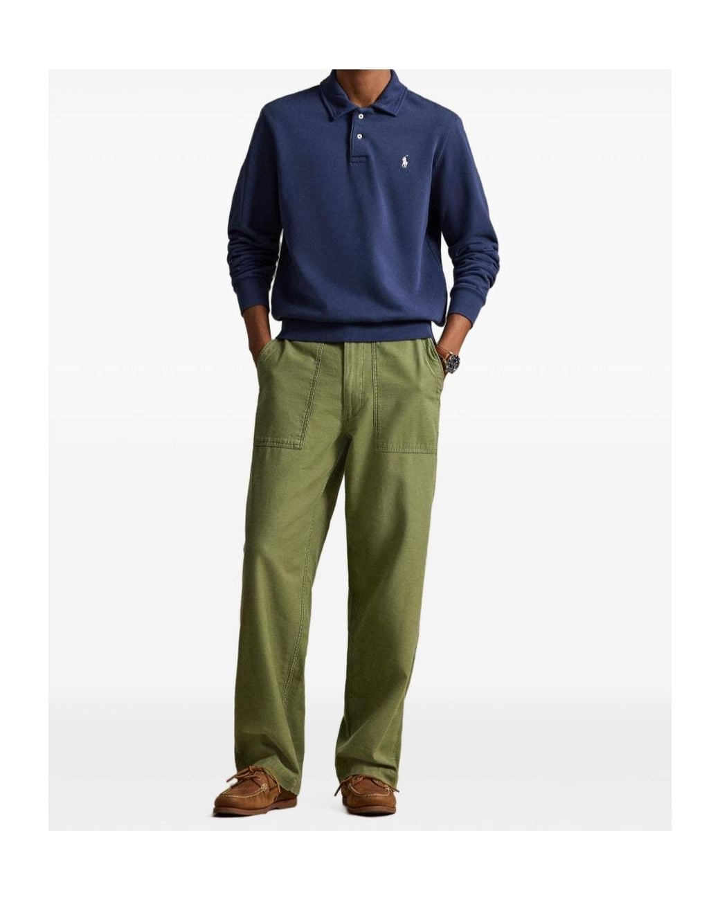 Polo Ralph Lauren Blue Loopback Fleece Collared Sweatshirt for men