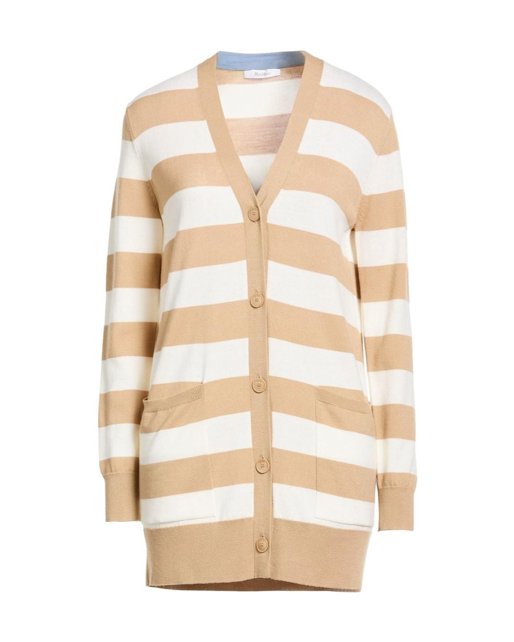 Max Mara Natural Striped Wool Knit Coat