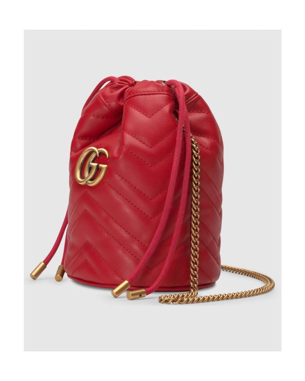 Gucci Red Gg Marmont Mini Bucket Bag