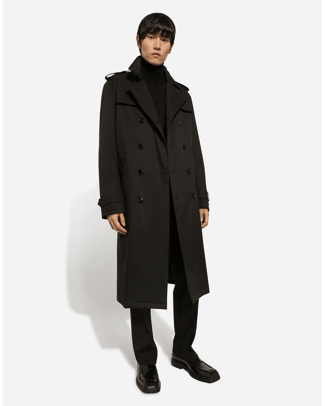 Dolce & Gabbana Black Belted Double-Breasted Trench Coat for men