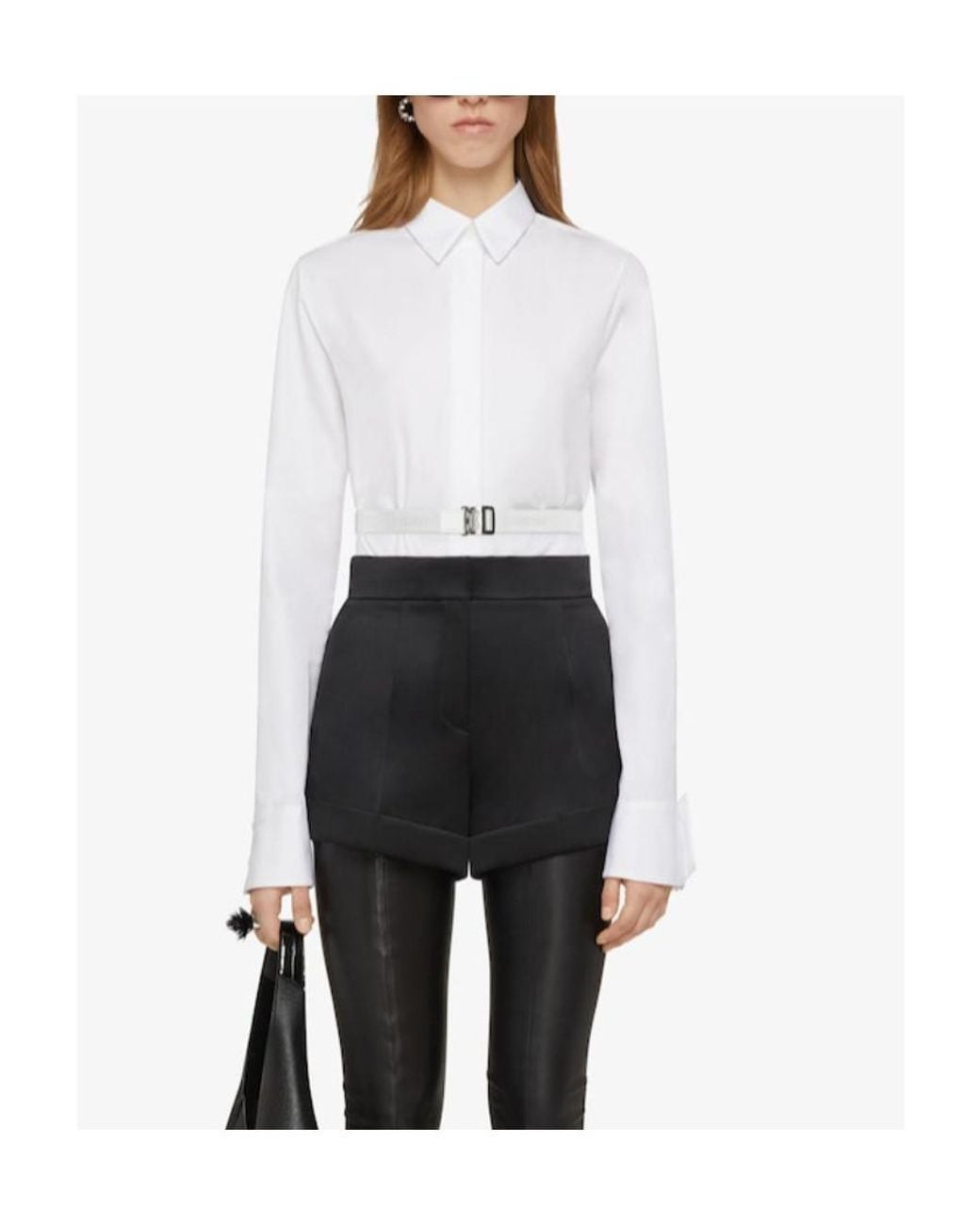 Givenchy White Buckle Belt Collared Long-Sleeve Shirt