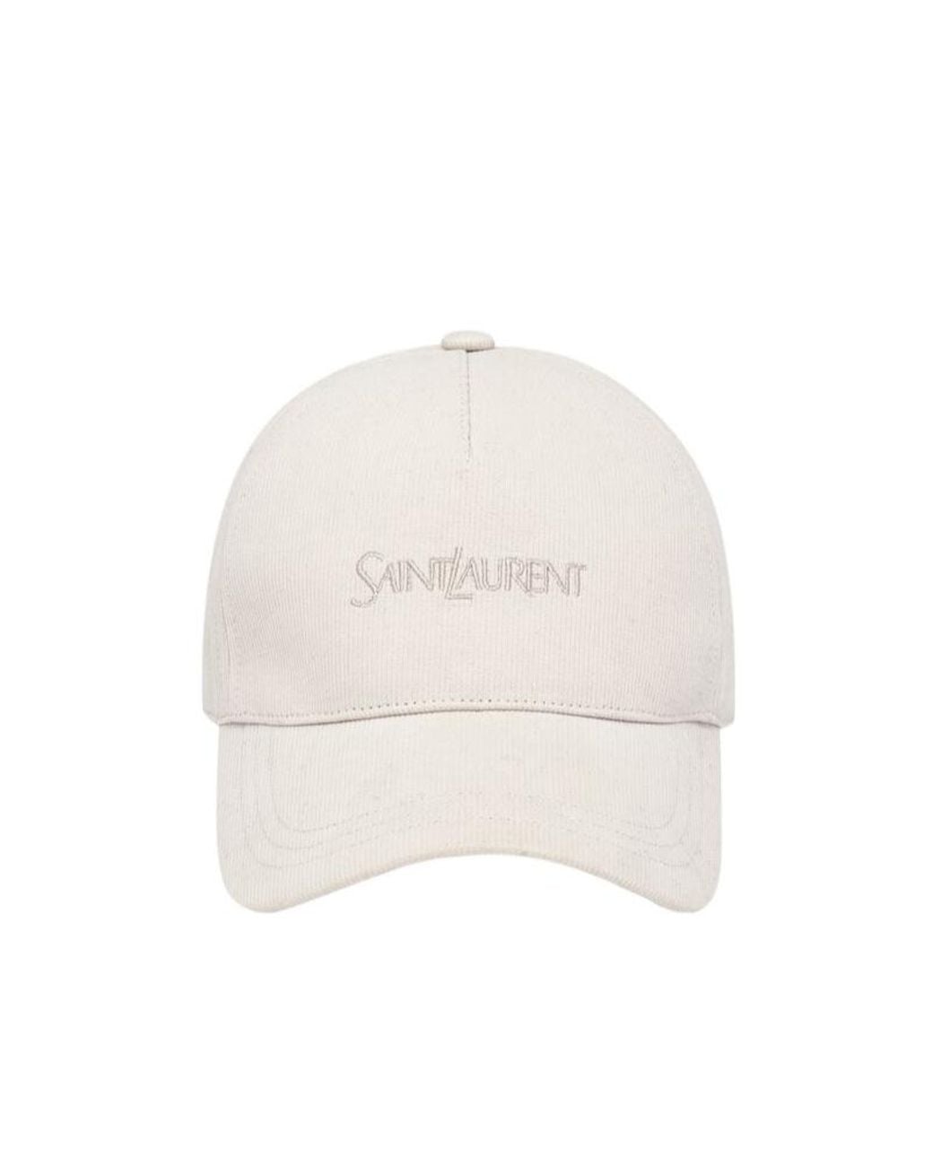 Saint Laurent White Logo Embroidered Corduroy Baseball Cap