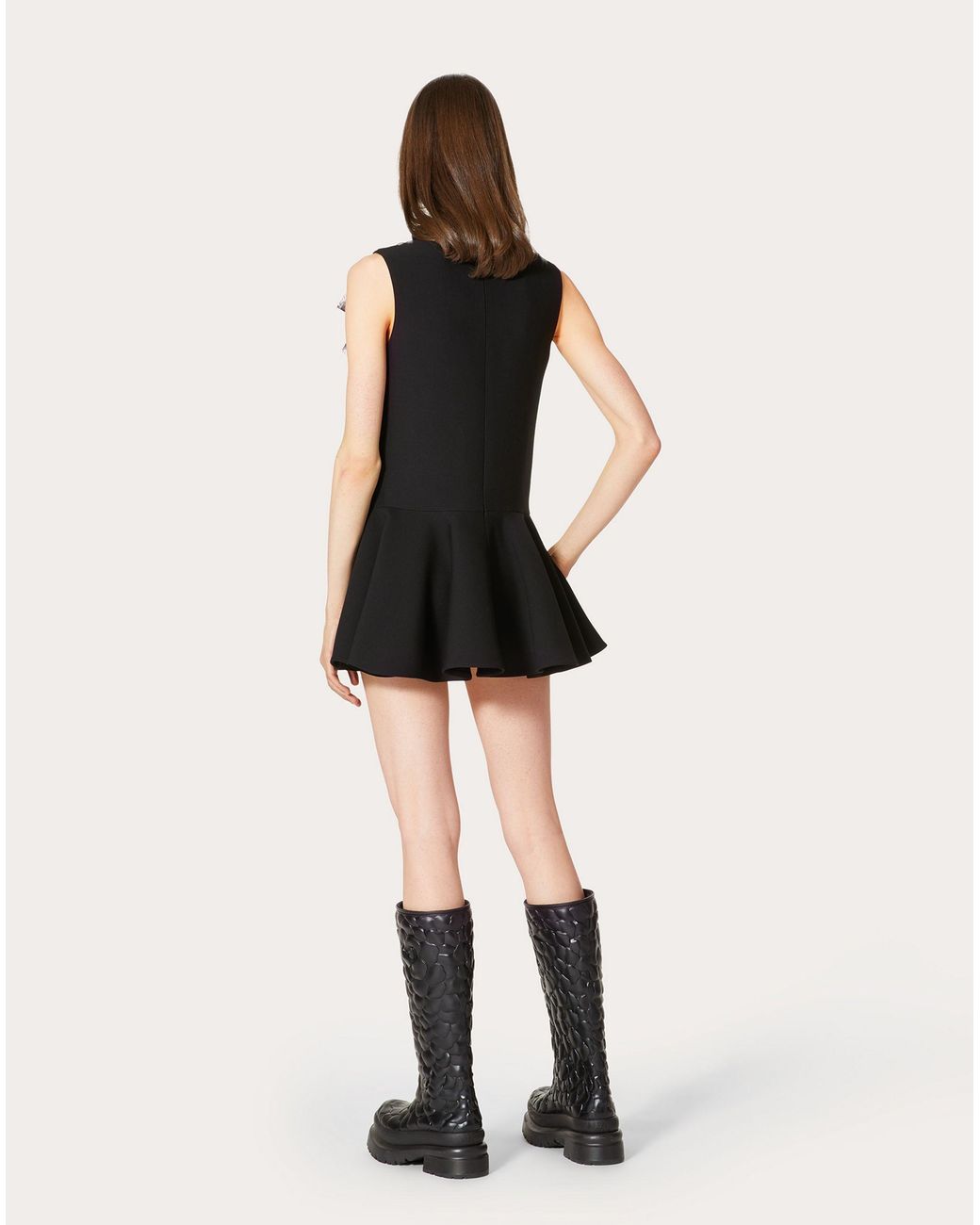 Valentino Black Pussybow-Collar Ruffle-Detail Shift Dress
