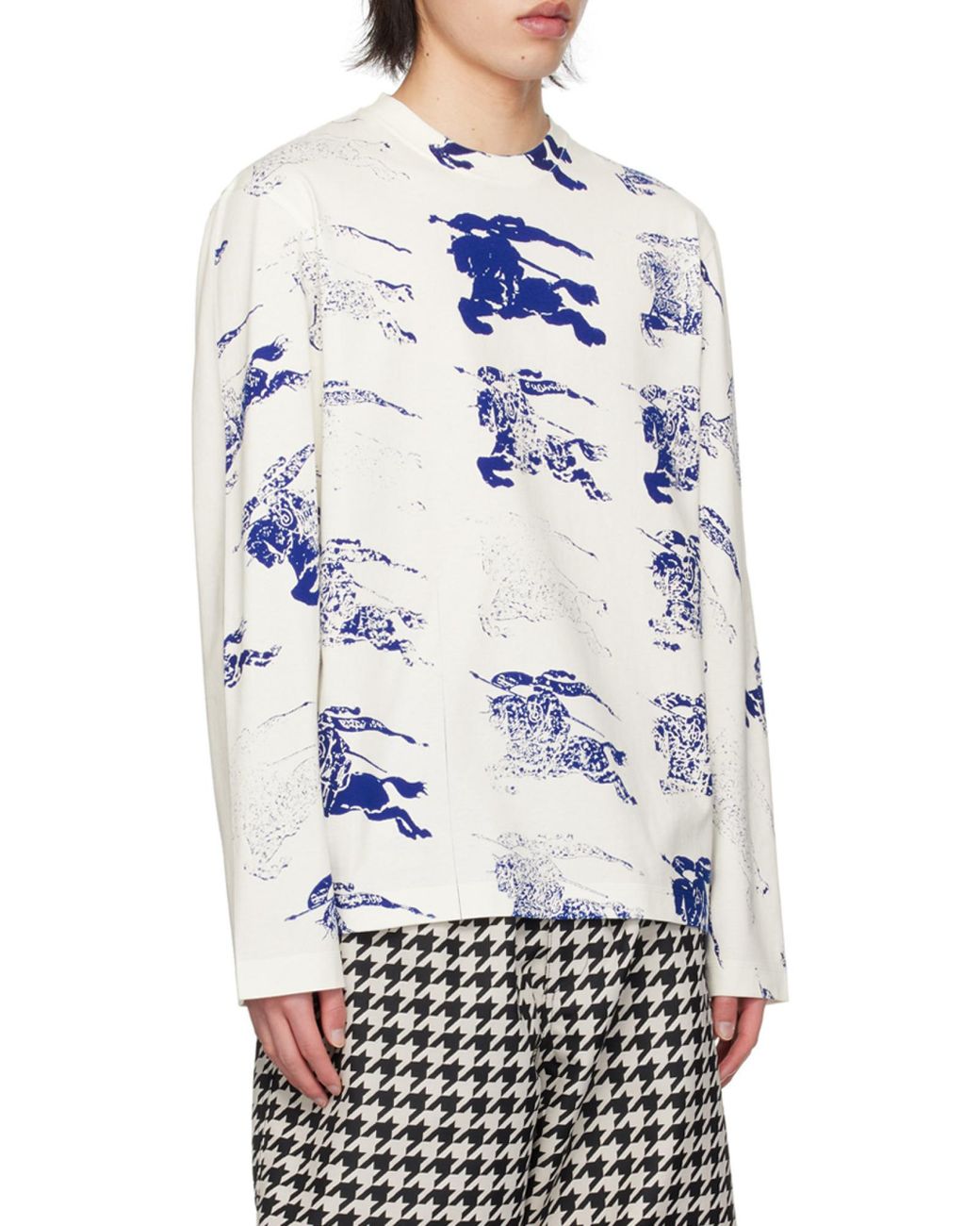 Burberry Blue Allover Logo Printed Long Sleeved T-Shirt for men