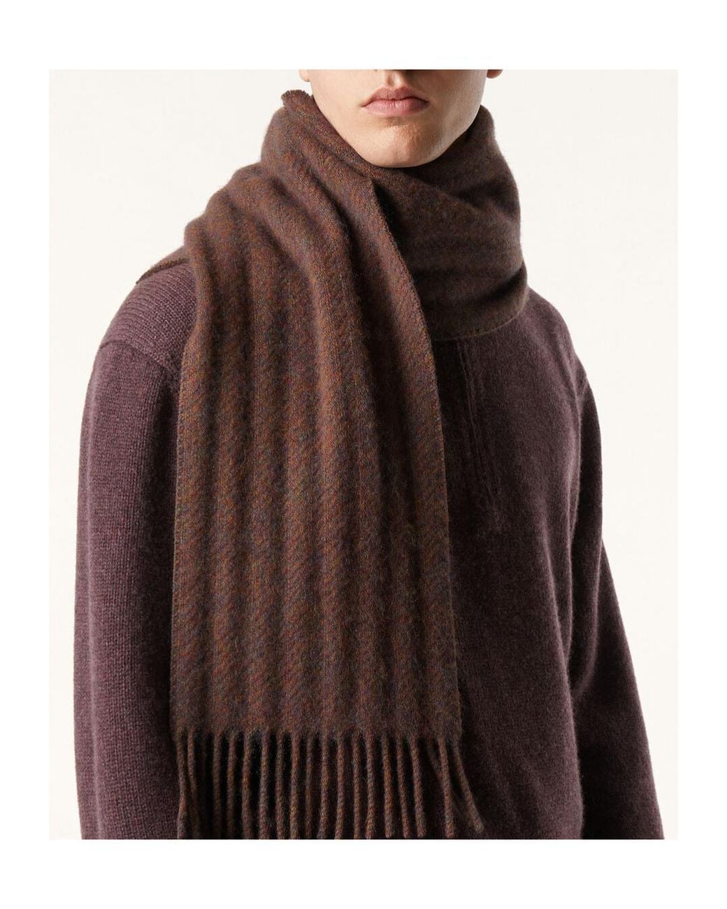 Loro Piana Brown Barré Stripe Scarf for men