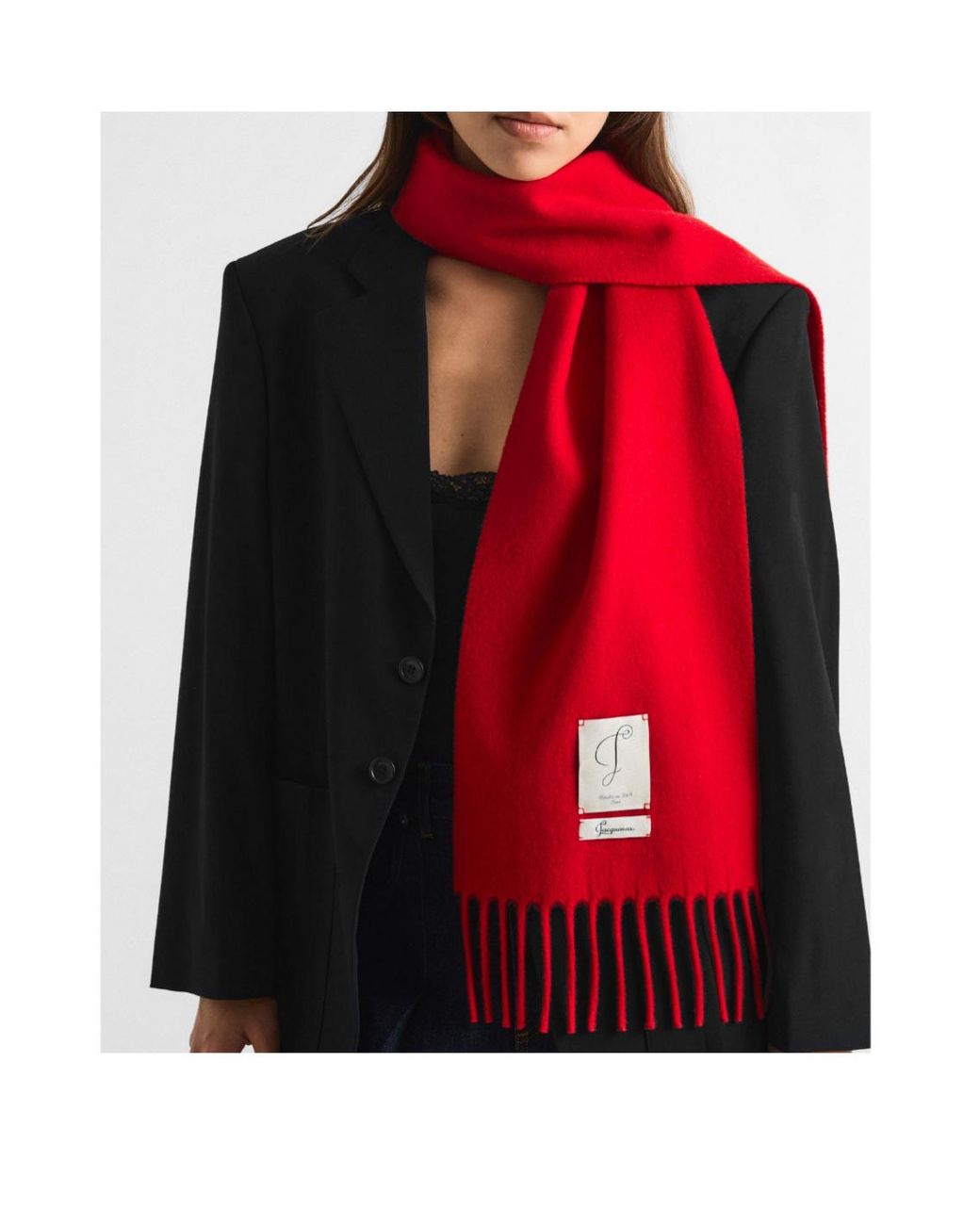 Jacquemus Red Fringe-Long Scarf