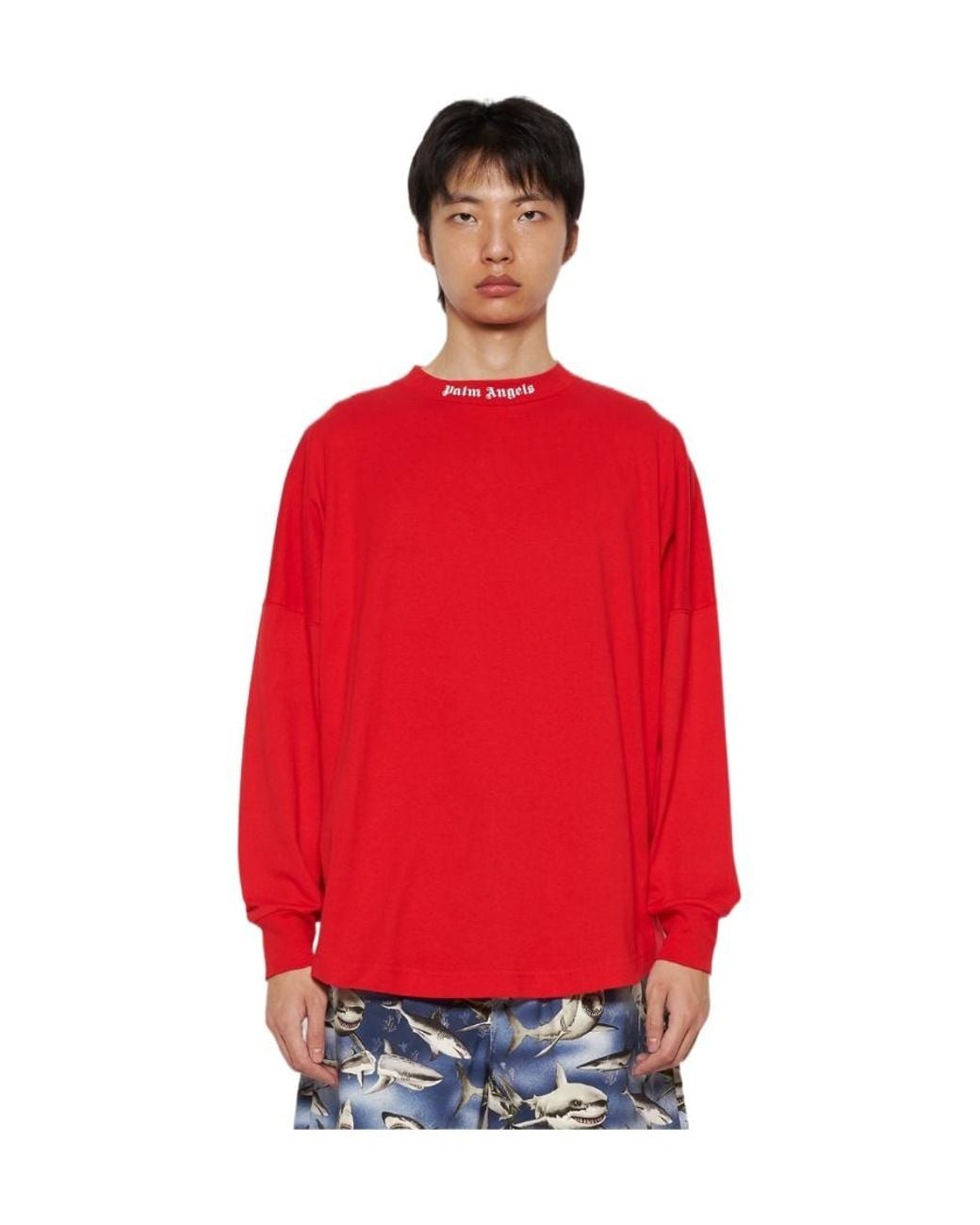 Palm Angels Red Logo-Print Cotton T-Shirt