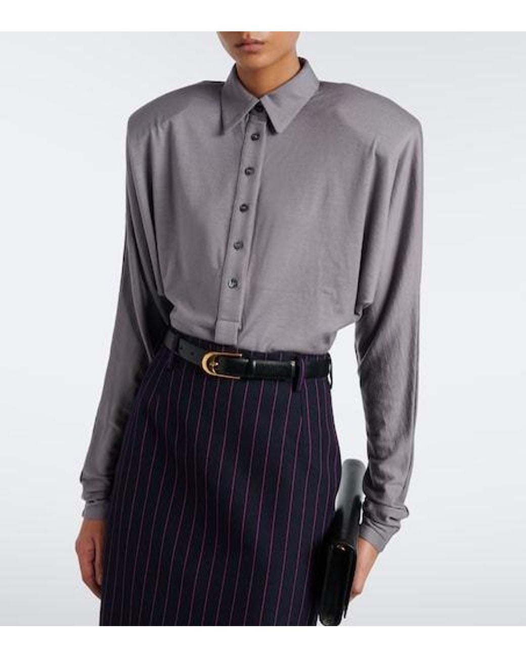Mugler Gray Jersey Polo Bodysuit