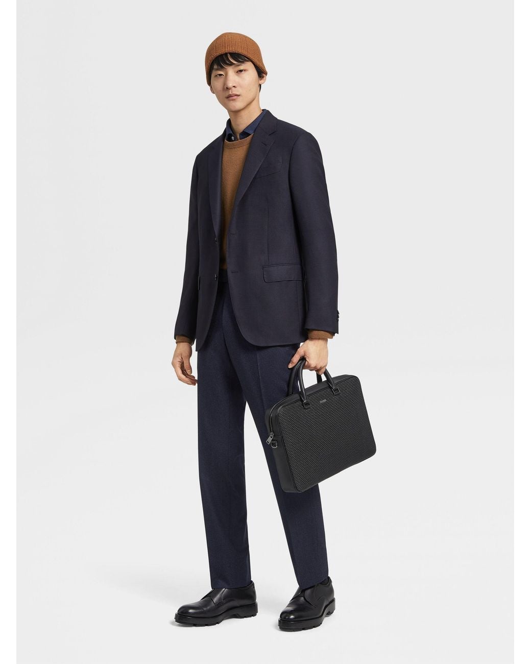 Zegna Blue Creased Wool Casual Trousers for men