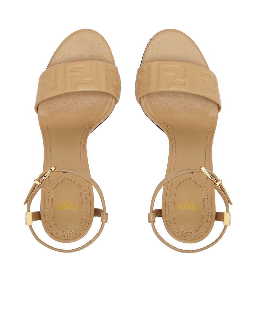 Fendi Metallic Dolphin Logo Embossed Ankle Strap Sandals