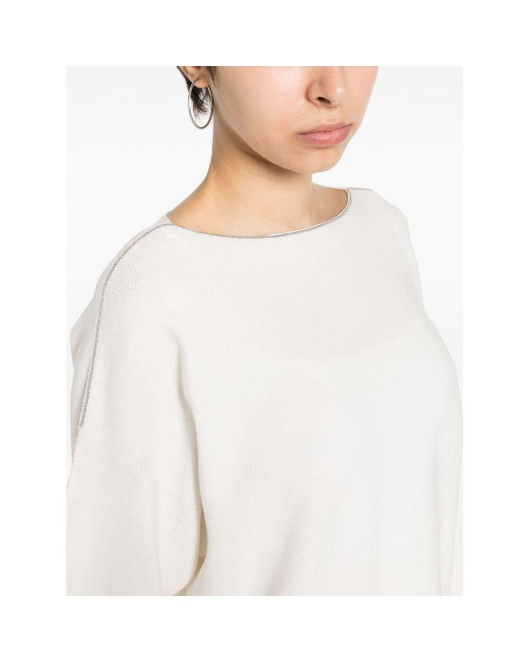 Fabiana Filippi White Beaded-Trim Wide-Neck Knitted Blouse