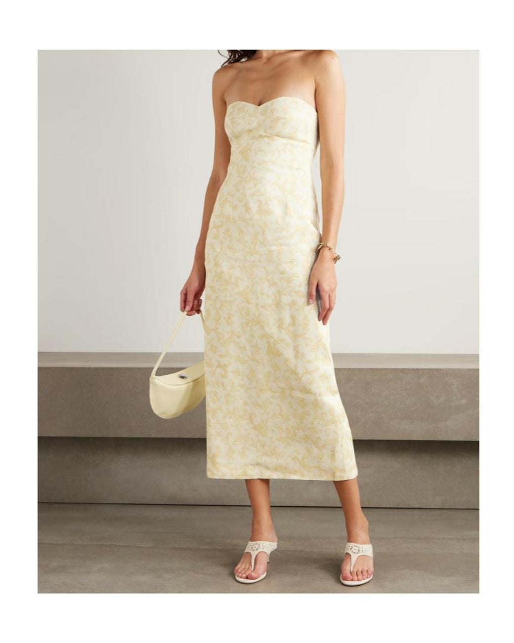 Posse Natural Isla Strapless Floral-Print Linen And Silk-Blend Midi Dress