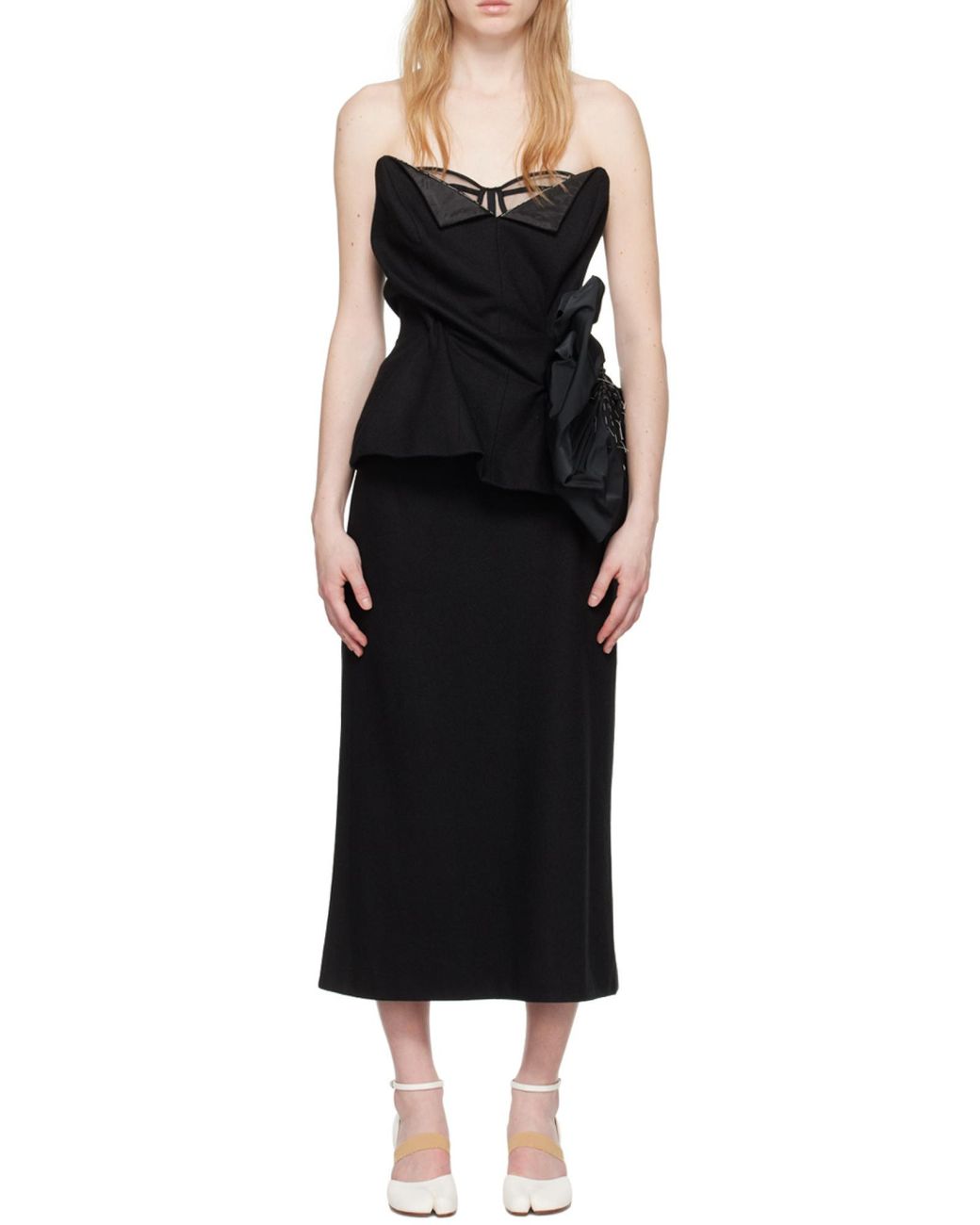 Maison Margiela Black Décortiqué Strapless Midi Dress