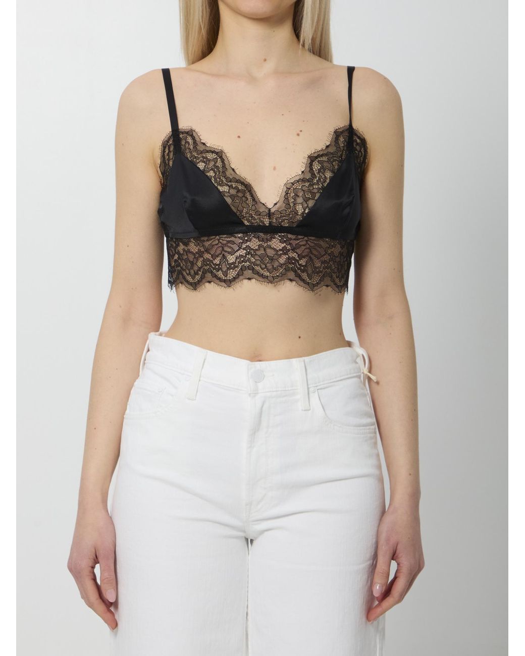 Dolce & Gabbana Gray Lace Satin Bra