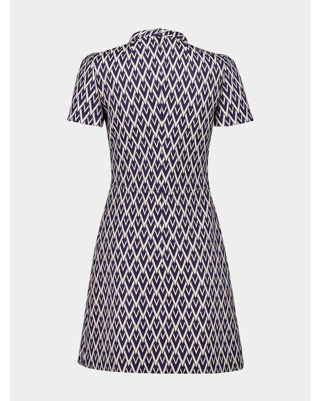 Valentino Gray All-Over Patterned Short-Sleeved Mini Dress