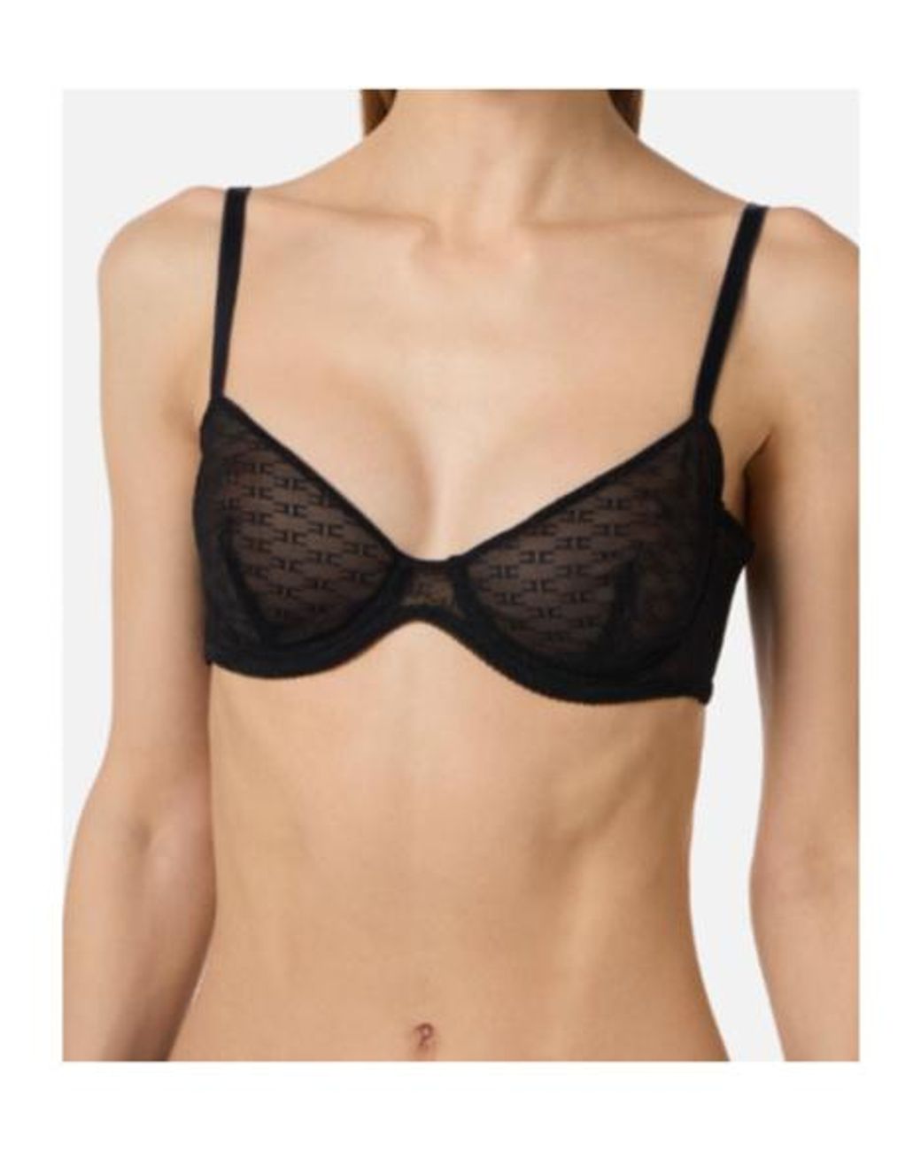 Elisabetta Franchi Black Monogram Tulle Bra