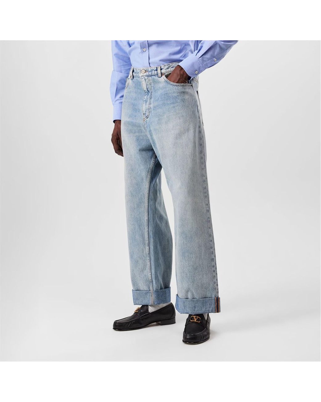 Valentino Blue Wide-Leg Denim Trousers for men