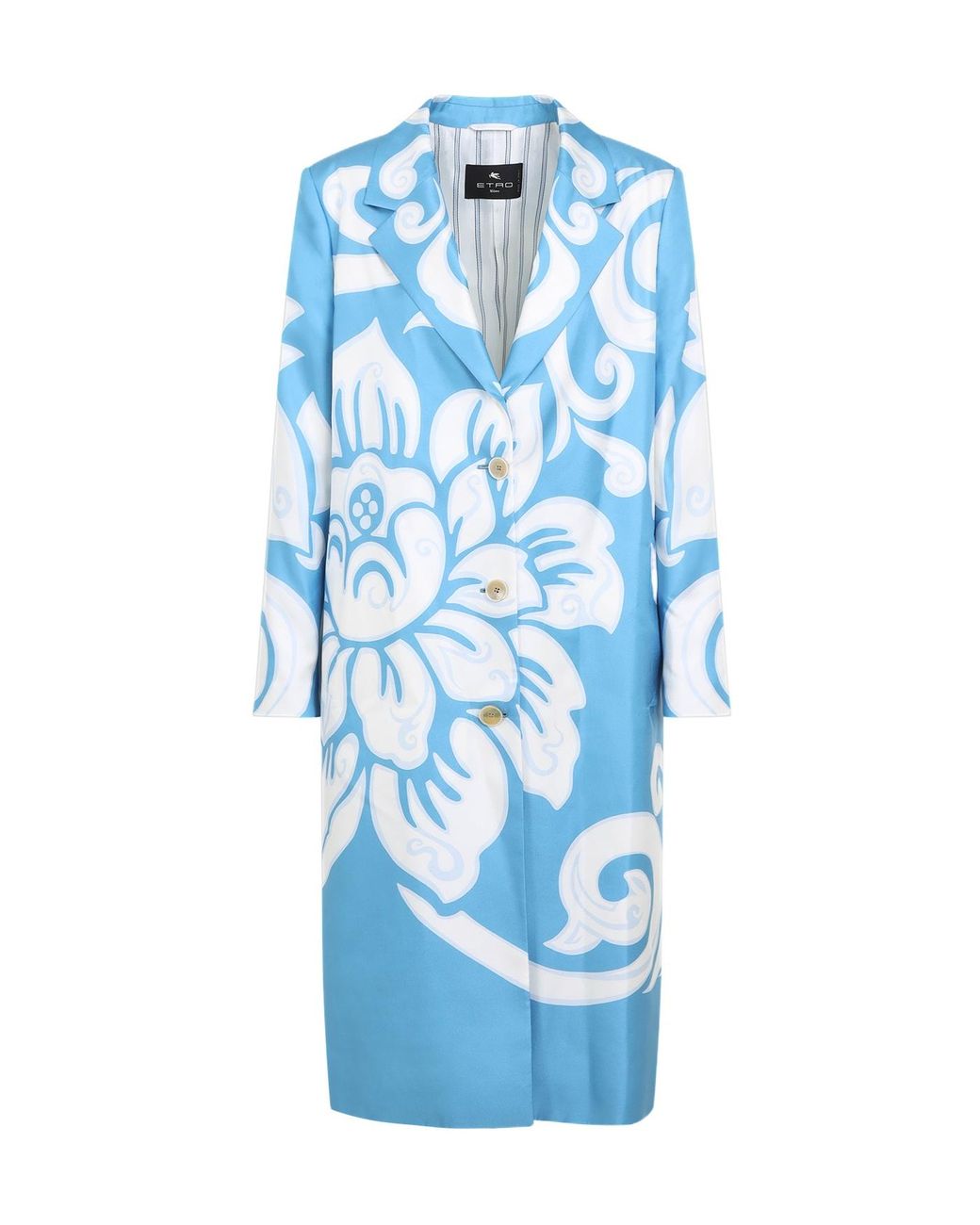Etro Blue Single Breasted Graphic Printed Coat