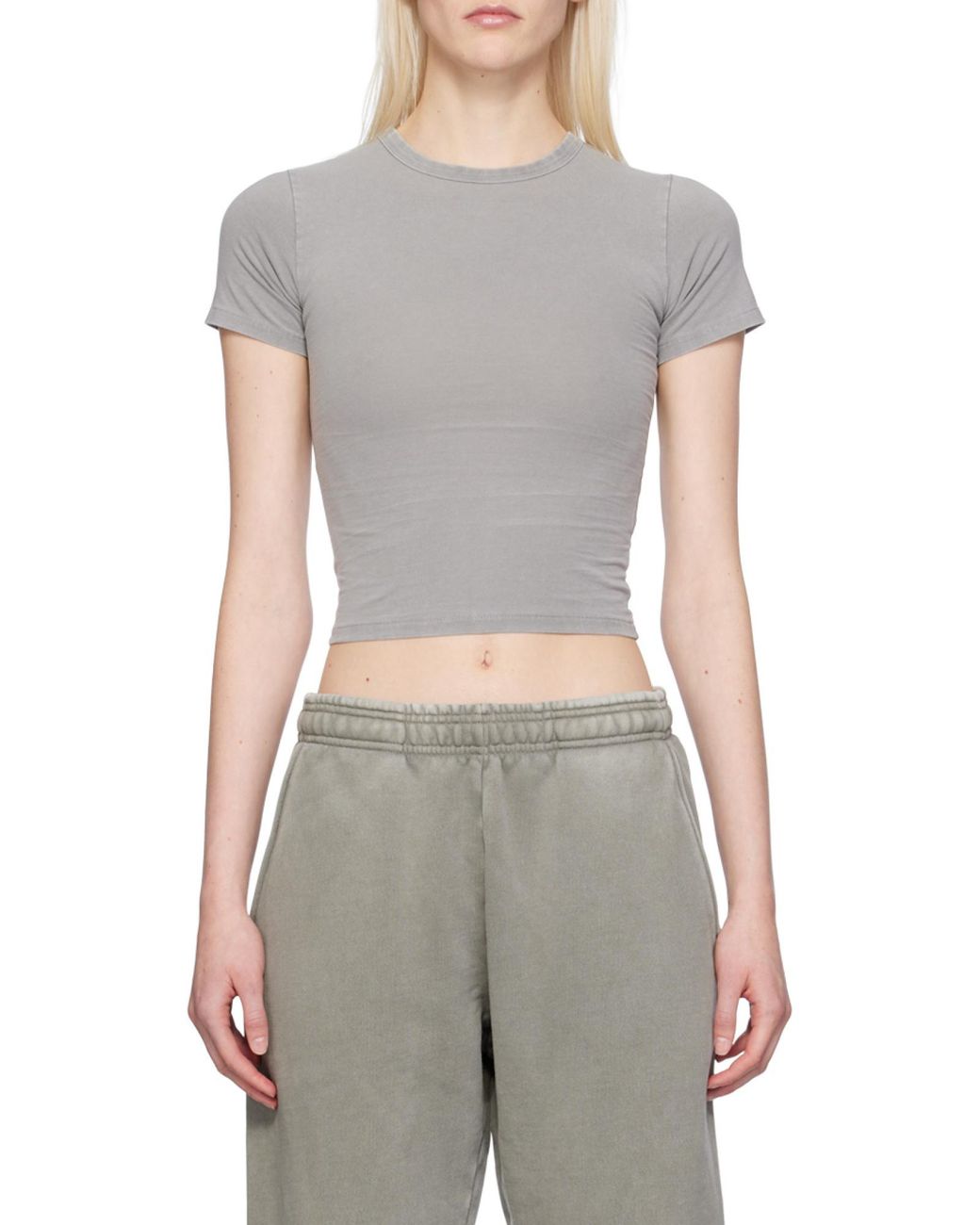 Entire studios Gray Short Sleeved Crewneck Cropped T-Shirt