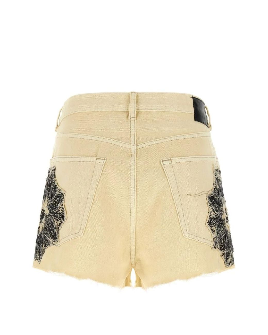 R13 Natural Bandana-Appliqué Frayed Shorts