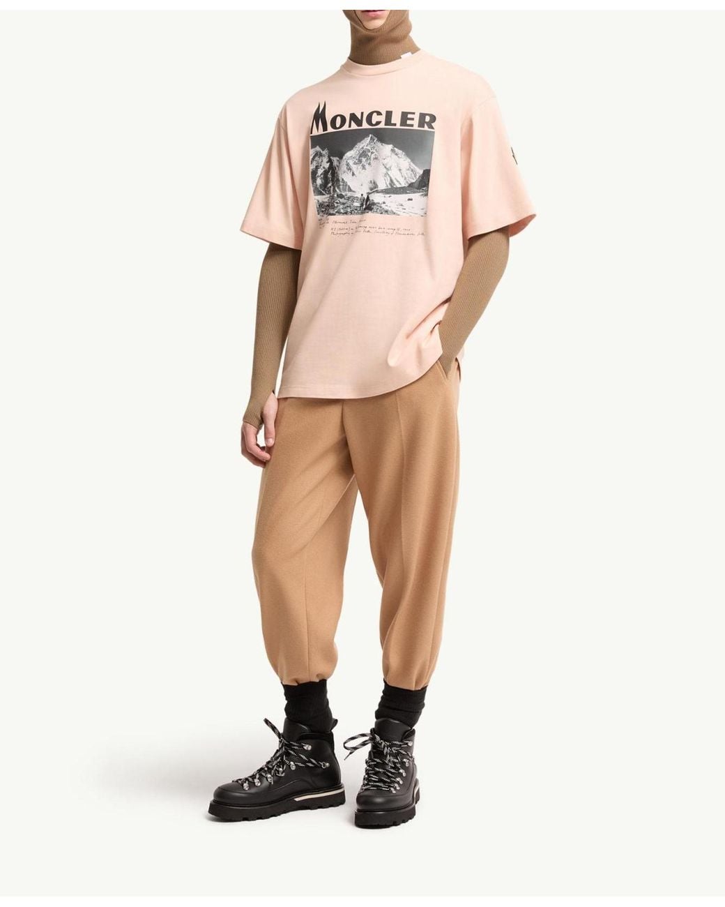 Moncler Pink K2 Print Short Sleeve Cotton Jersey T-Shirt for men