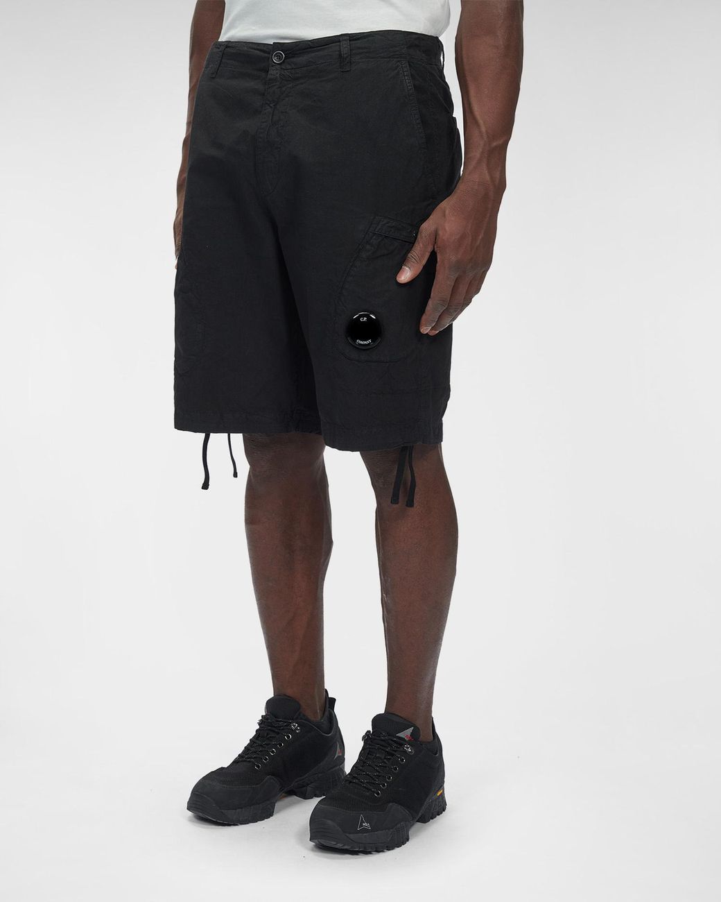 C P Company Blue Logo-Patch Cotton Shorts for men
