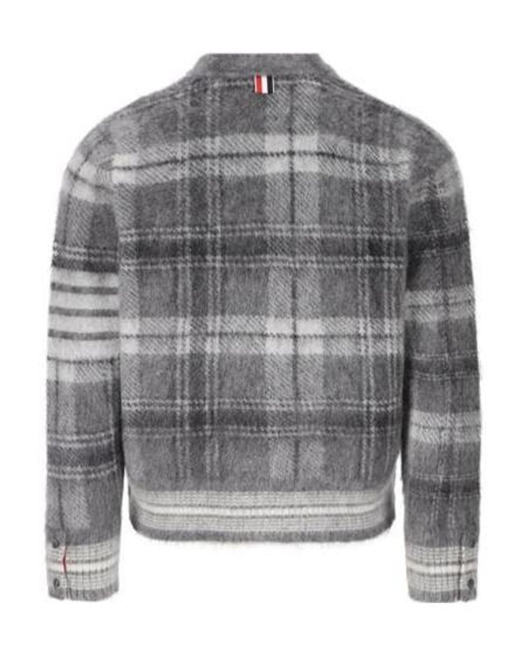 Thom Browne Gray Textured Tartan Pattern Cardigan for men
