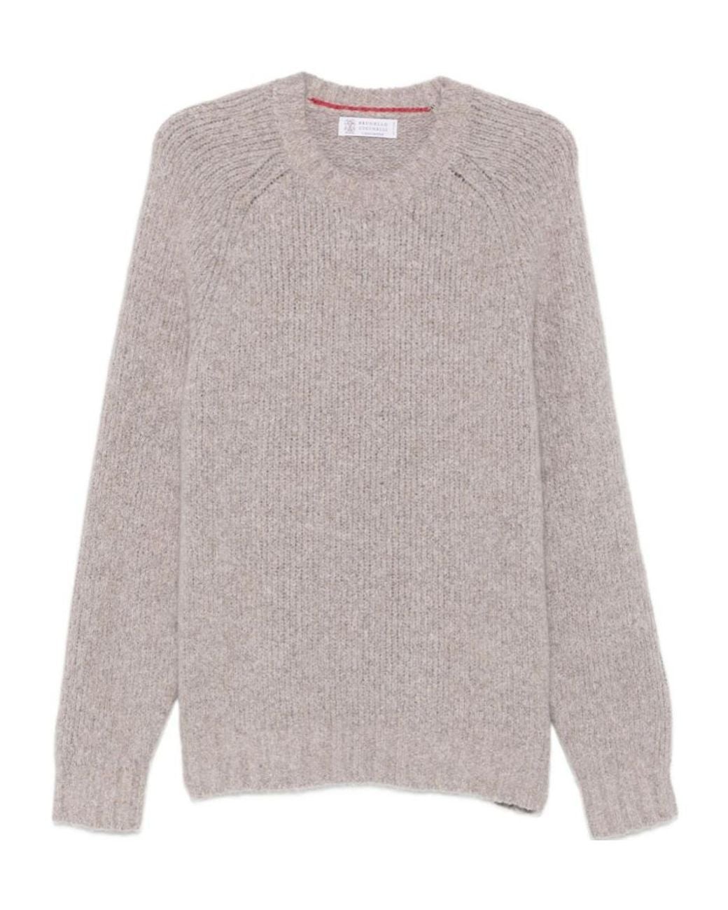 Brunello Cucinelli Gray Ribbed-Knit Raglan-Sleeve Sweater for men
