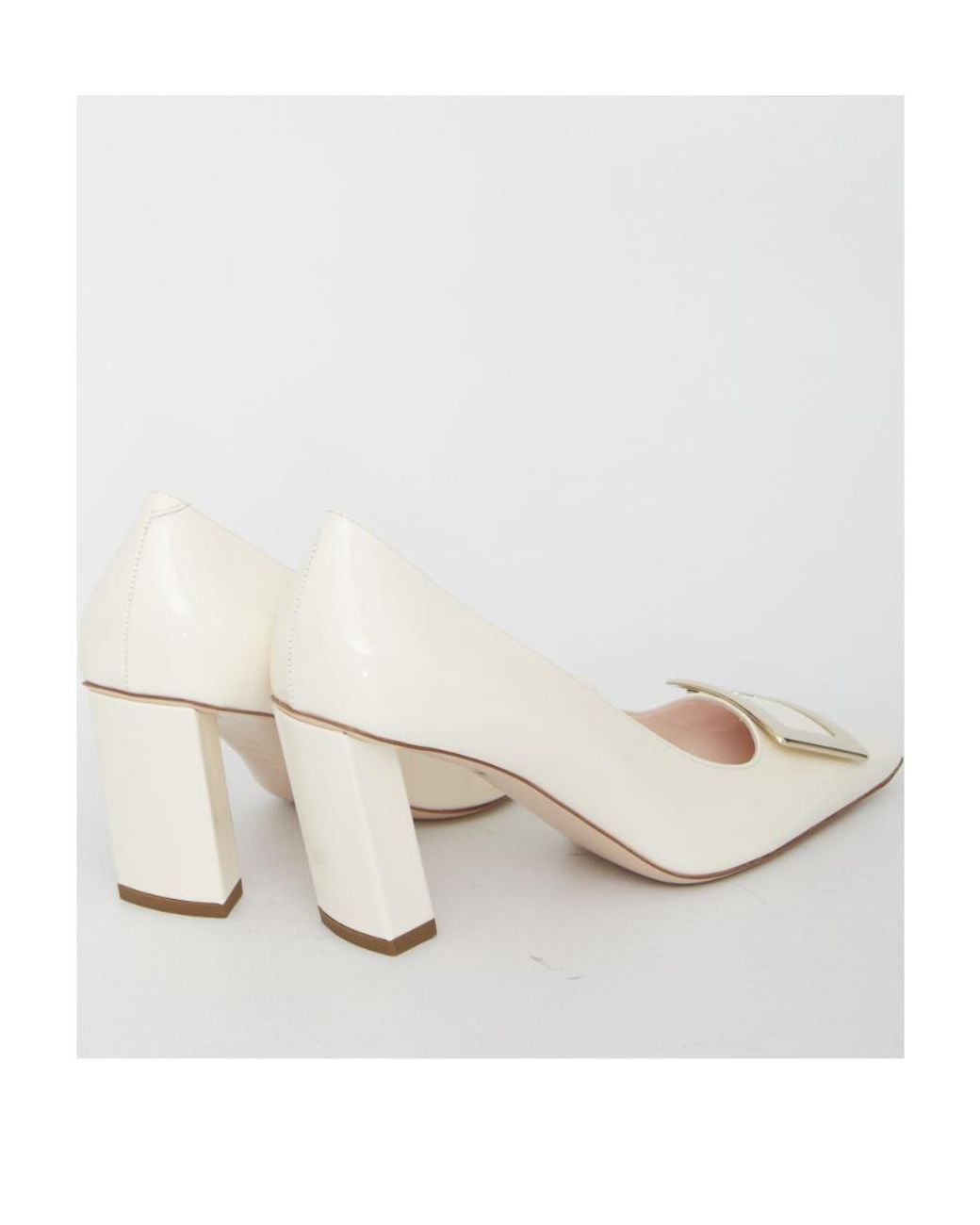 Roger Vivier White Logo Engraved Block Heel Pumps