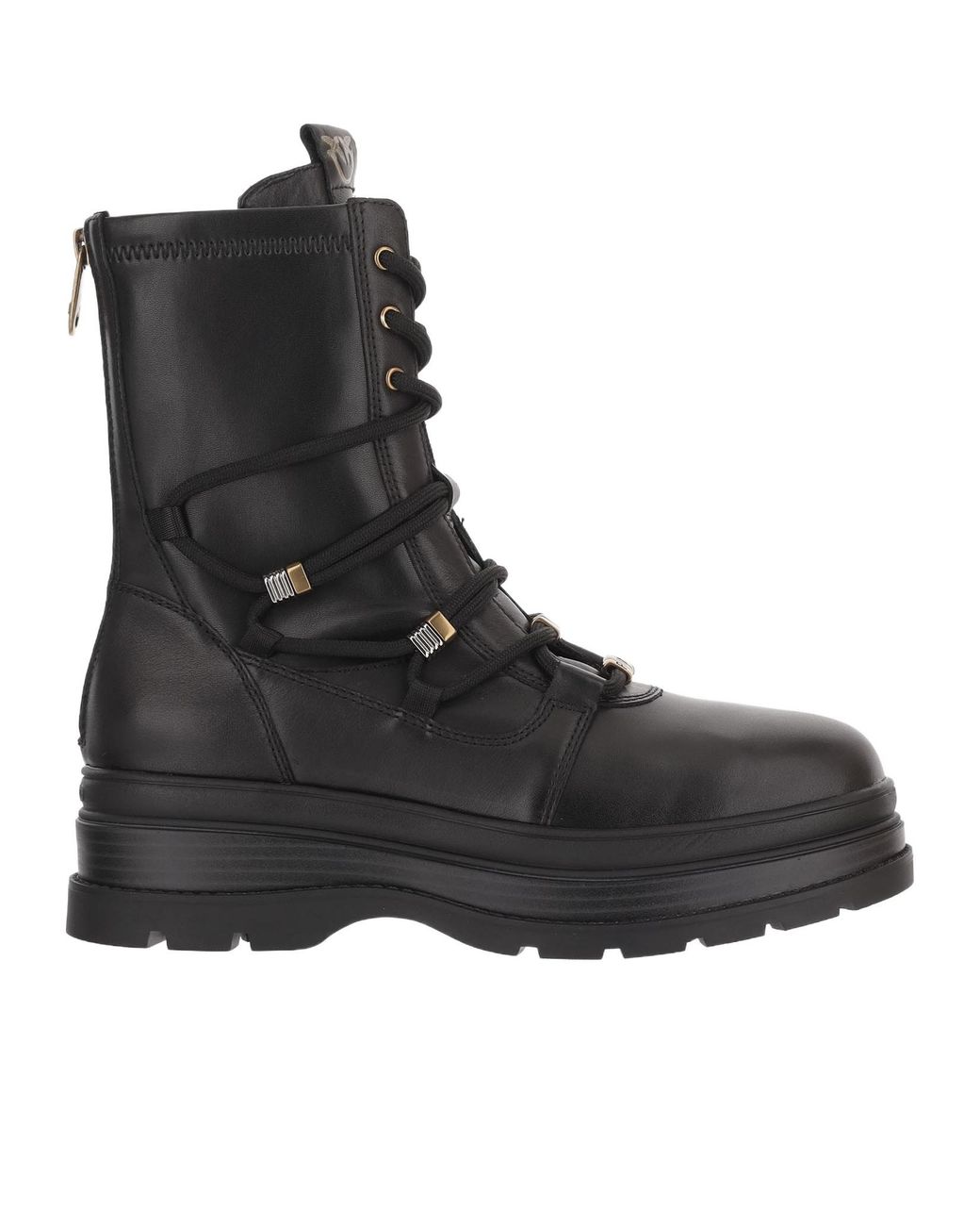 Pinko Black Logo Printed Lace-Up Platform Boots