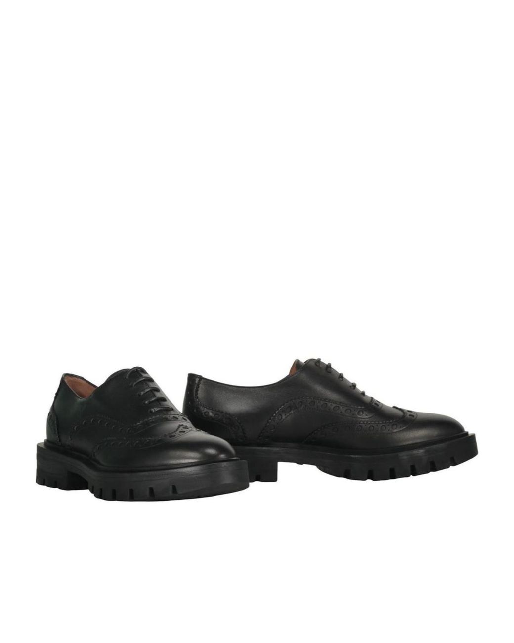 Santoni Black Brogue Lug-Sole Oxford Shoes