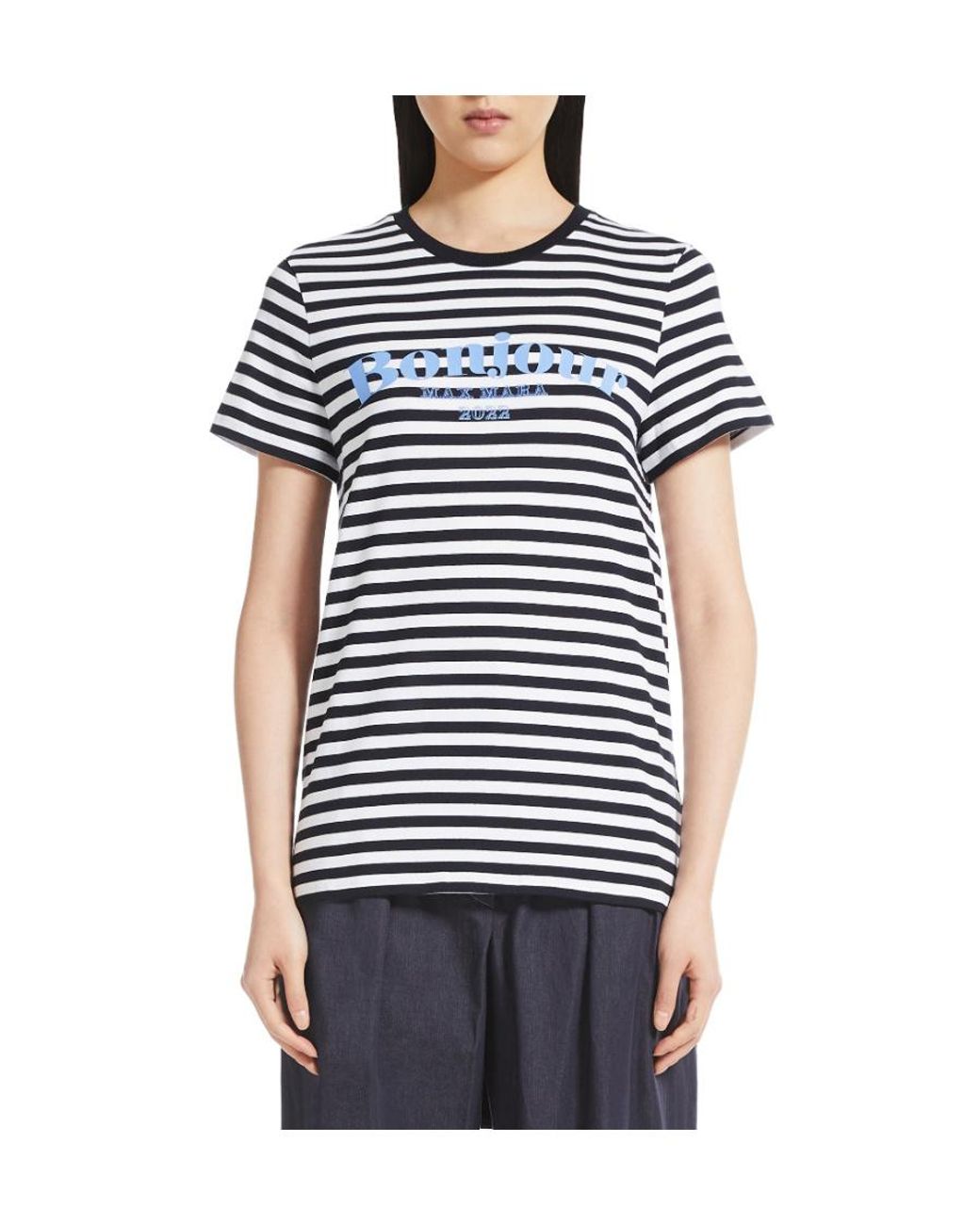 Max Mara Blue Striped Logo Print T-Shirt