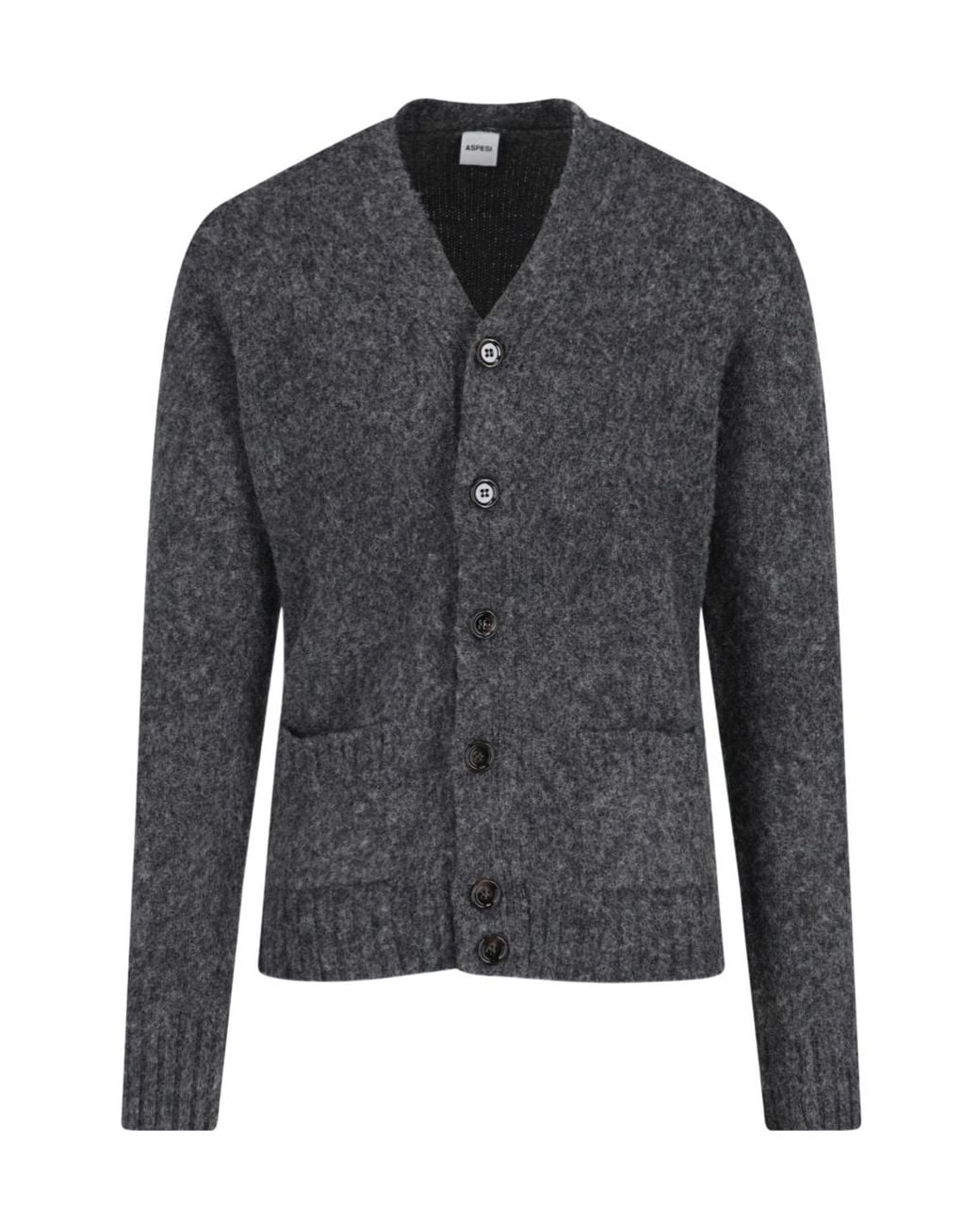 Aspesi Black V-Neck Buttoned Cardigan for men