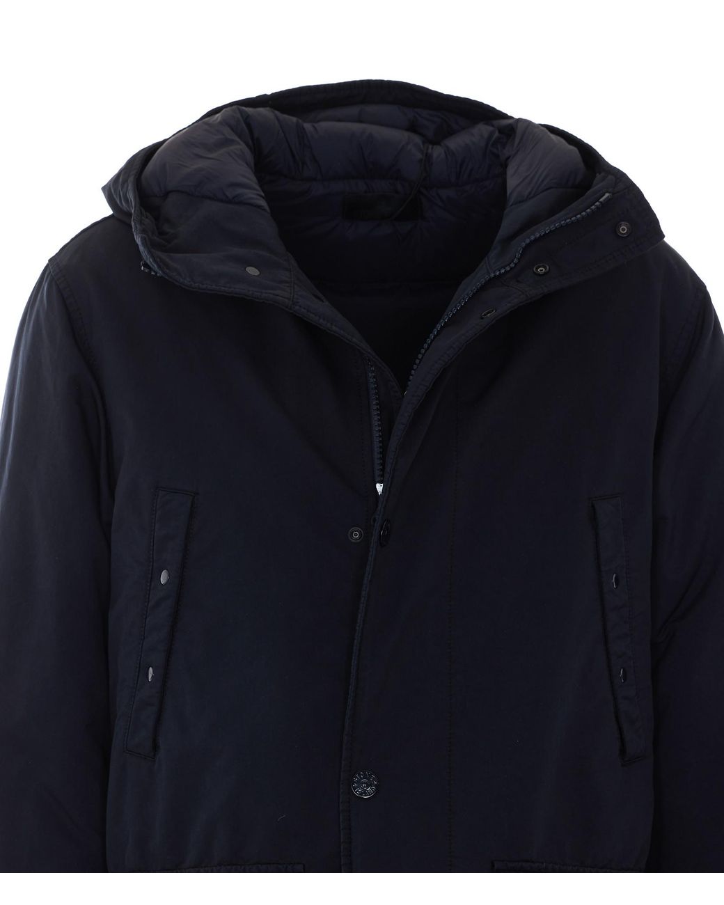 Stone Island Blue Logo-Patch Press-Stud Hooded Coat for men