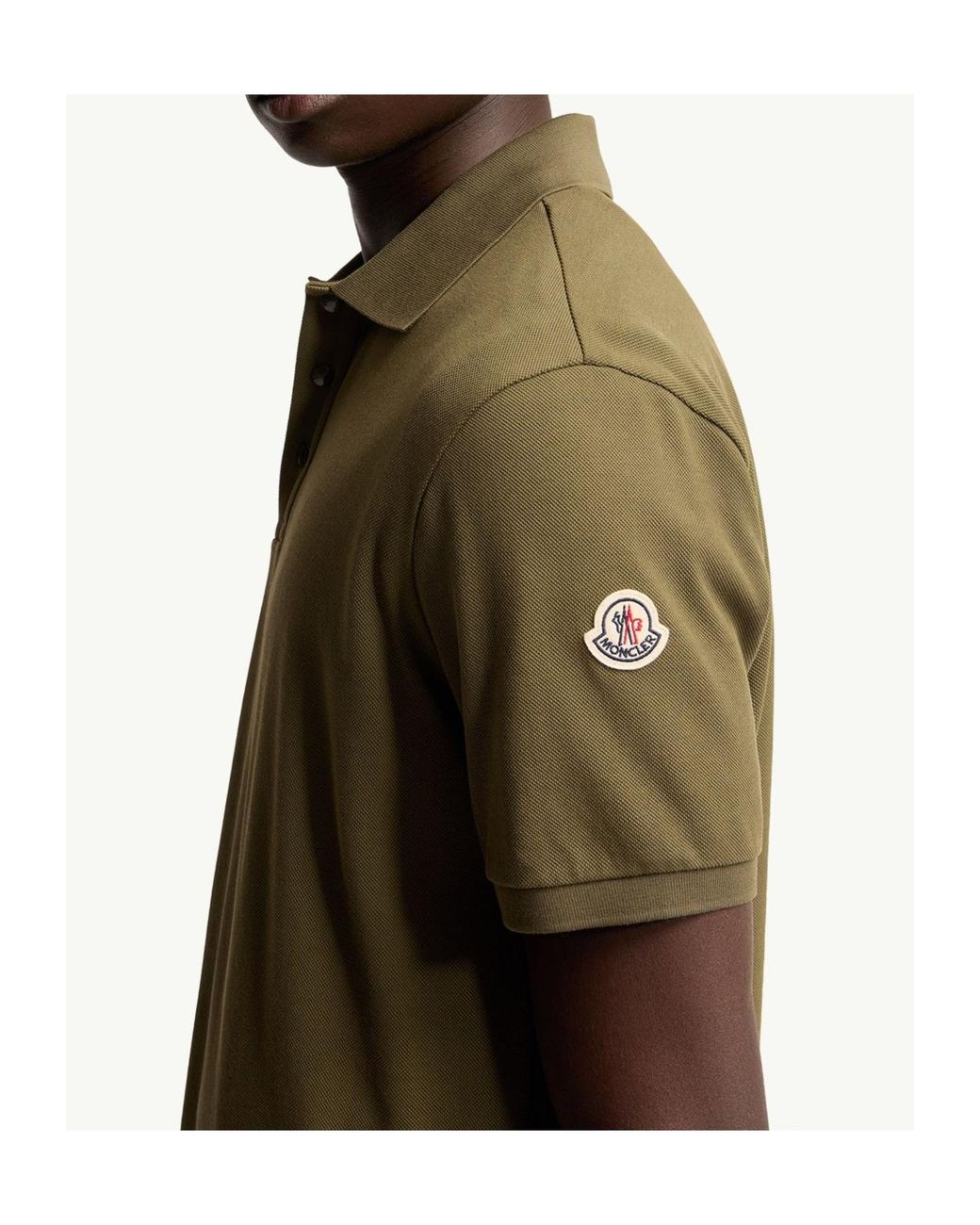 Moncler Green Logo Patch Short Sleeved Polo Shirt for men