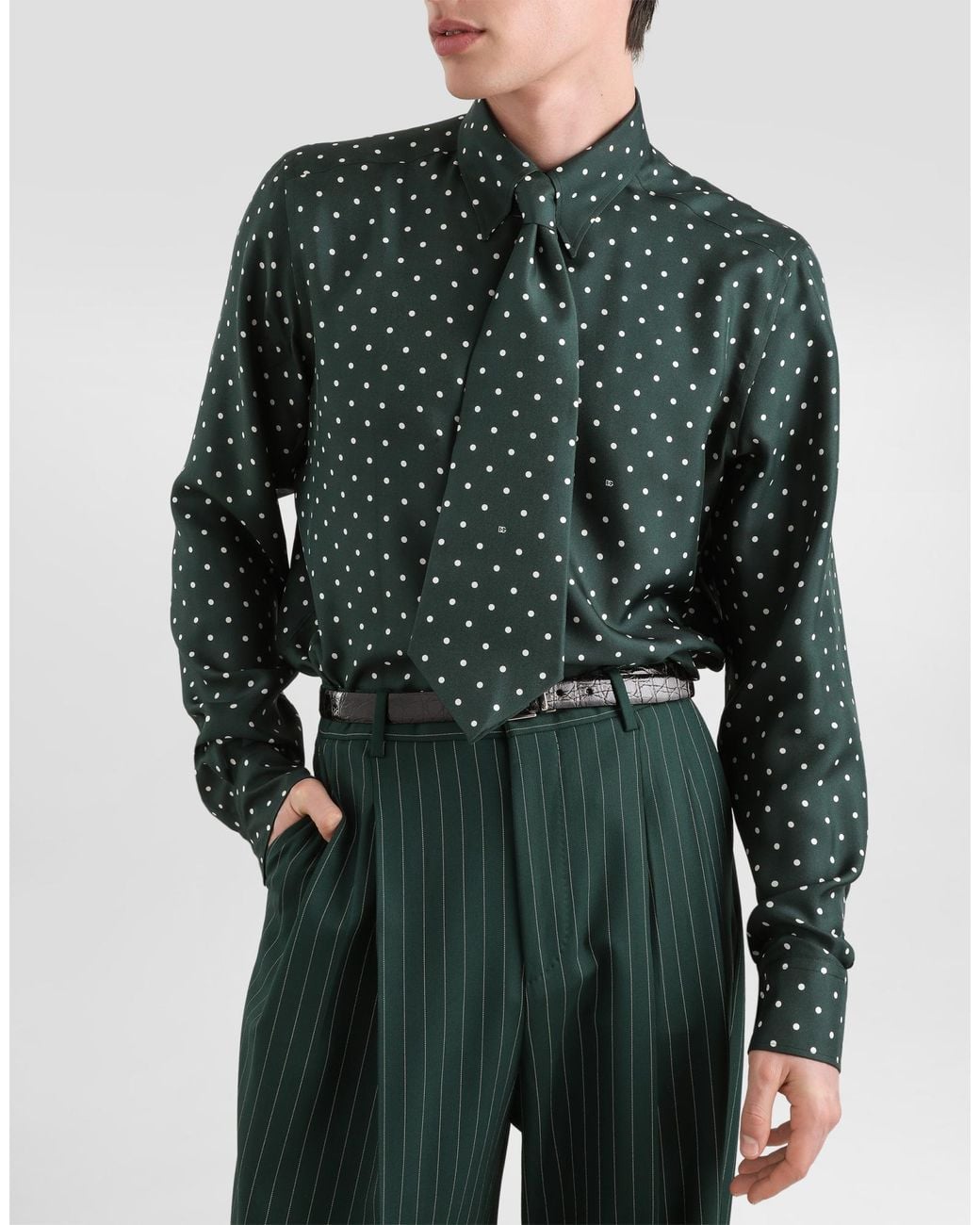 Dolce & Gabbana Green Polka Dot-Print Silk Twill Martini Shirt for men