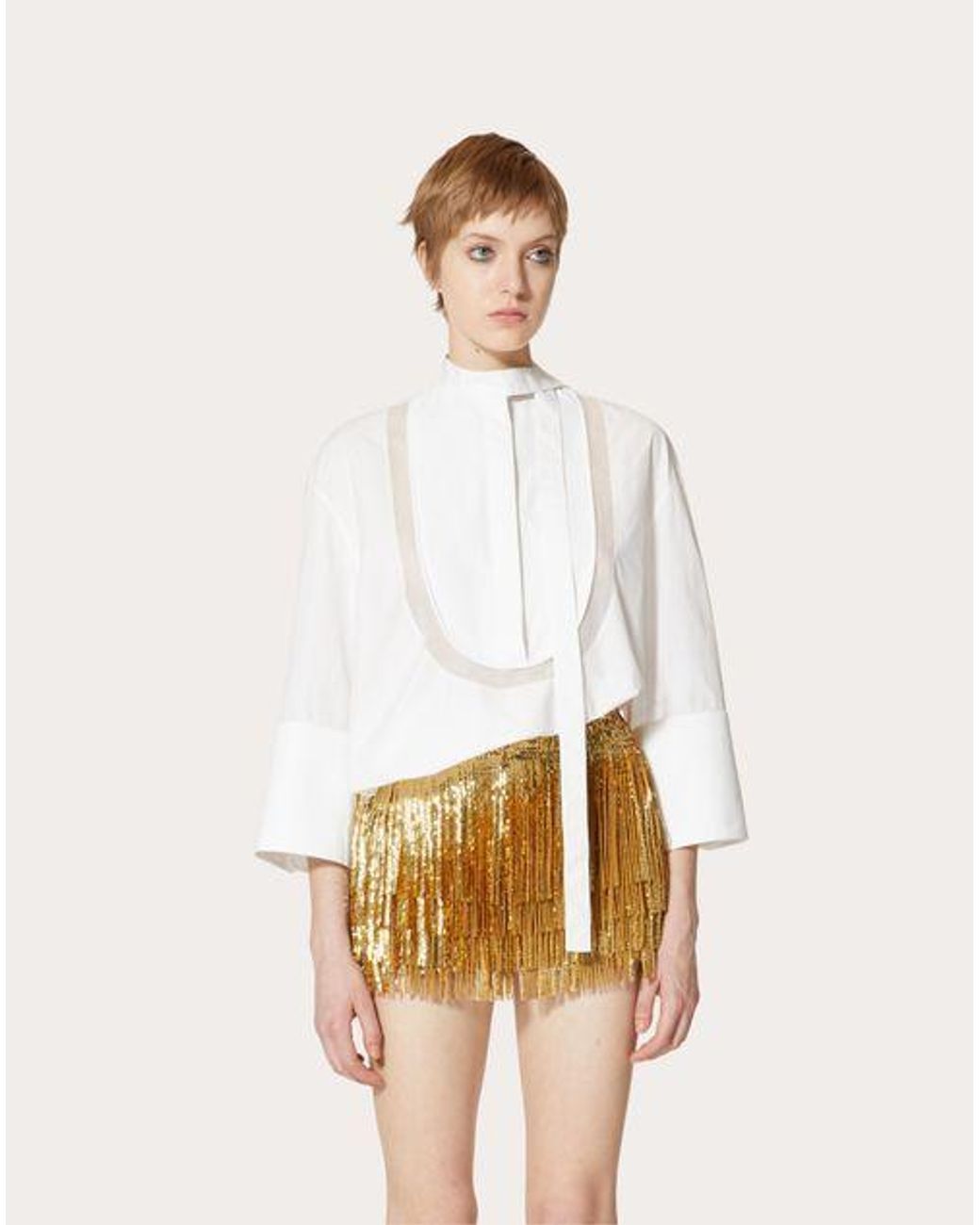 Valentino White Scarf Detailed Long-Sleeved Blouse