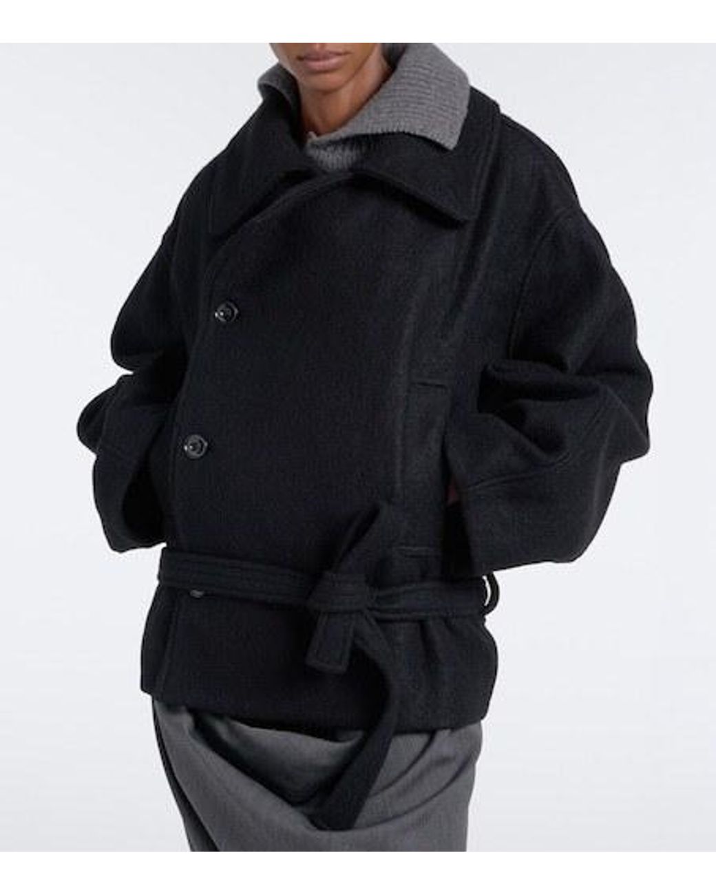Lemaire Black Double-Breasted Alpaca And Wool Coat