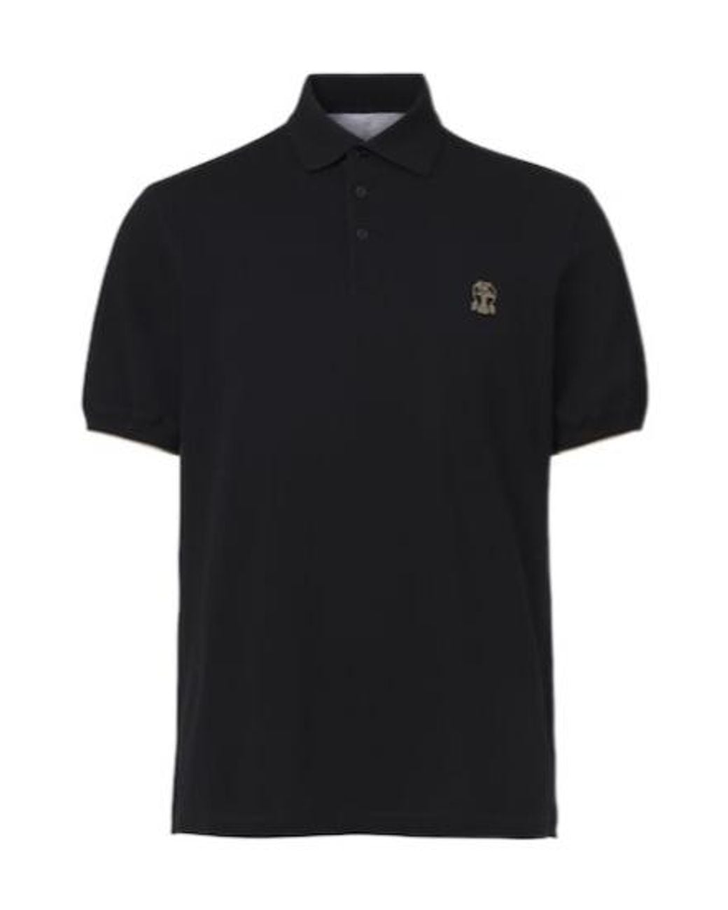 Brunello Cucinelli Black Cotton Piqué Polo Shirt for men