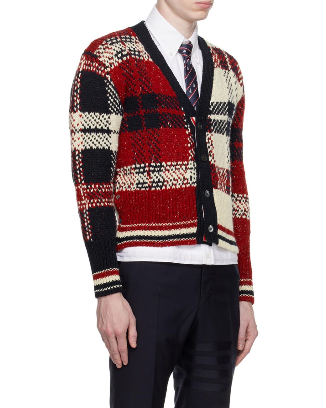 Thom Browne Blue Checkered Button-Up Knit Cardigan for men