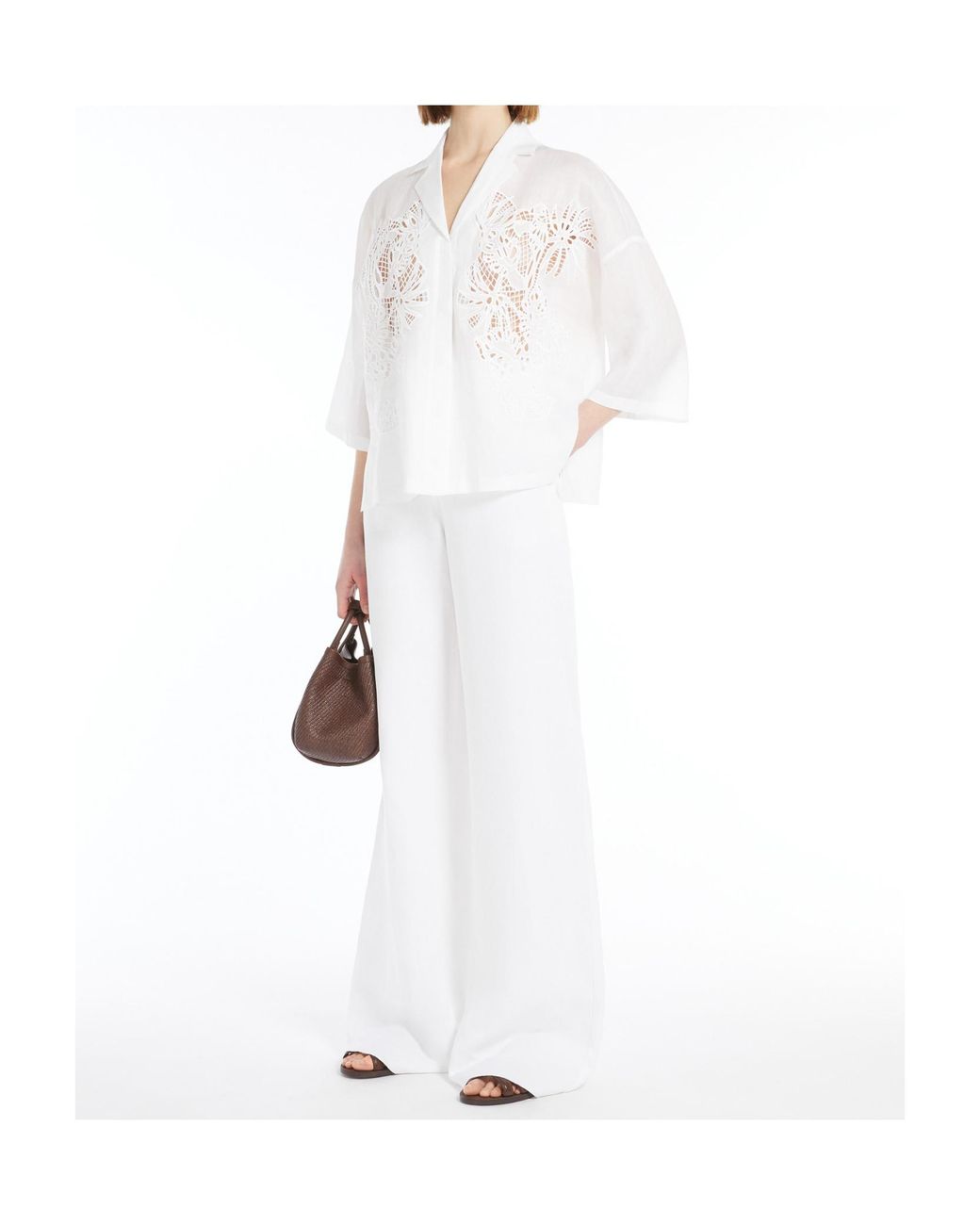 Max Mara White Studio Legno Embroidered Button-Up Shirt