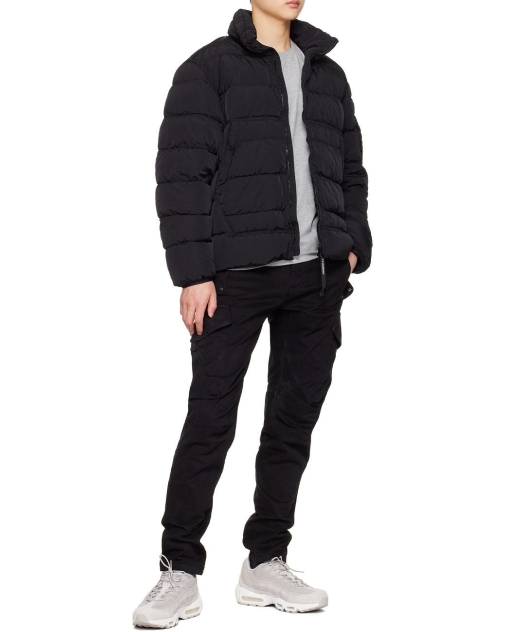 C P Company Black Padded Zipped-Up Jacket for men