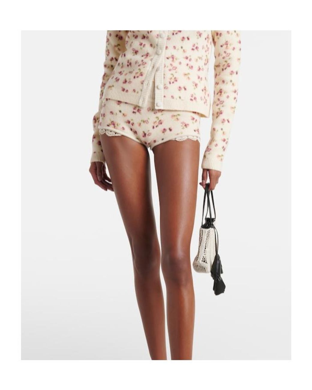 Magda Butrym Natural Floral Wool, Silk, And Cashmere Shorts