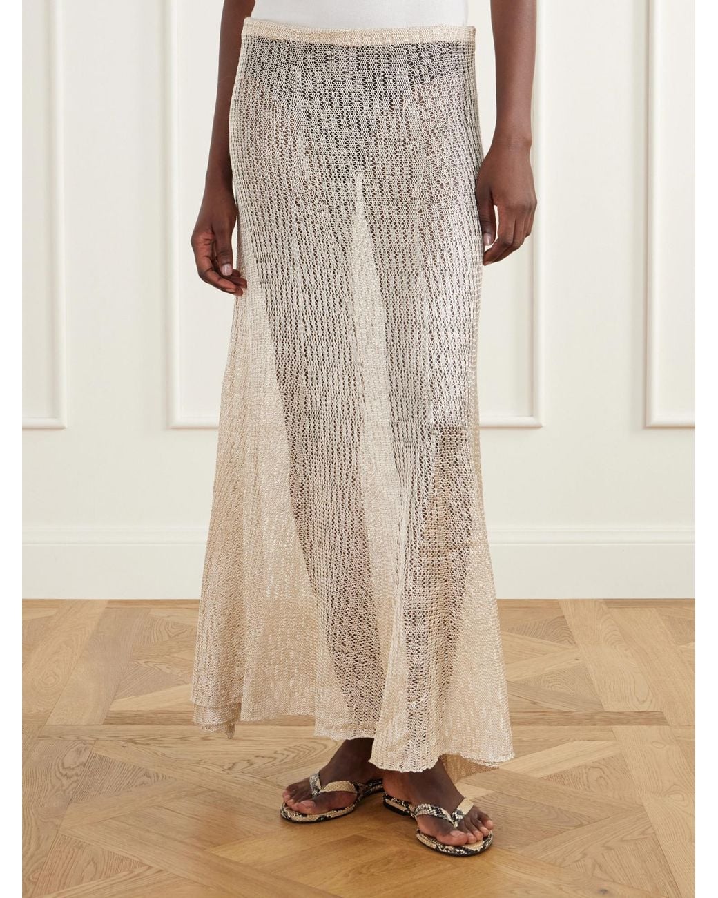 Ruohan Natural Parasol Open-Knit Maxi Skirt