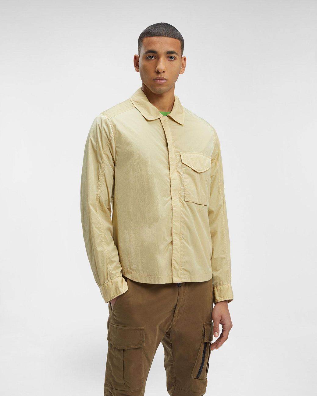 C P Company Green Logo-Plaque Detail Shirt Jacket for men