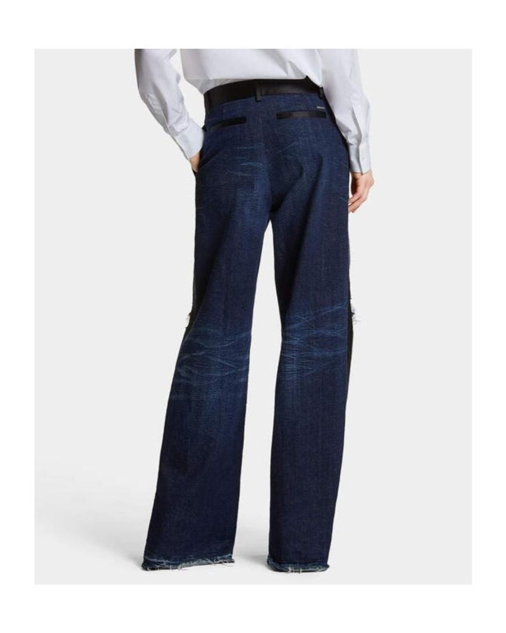 DSquared² Blue Distressed Wide-Leg Jeans