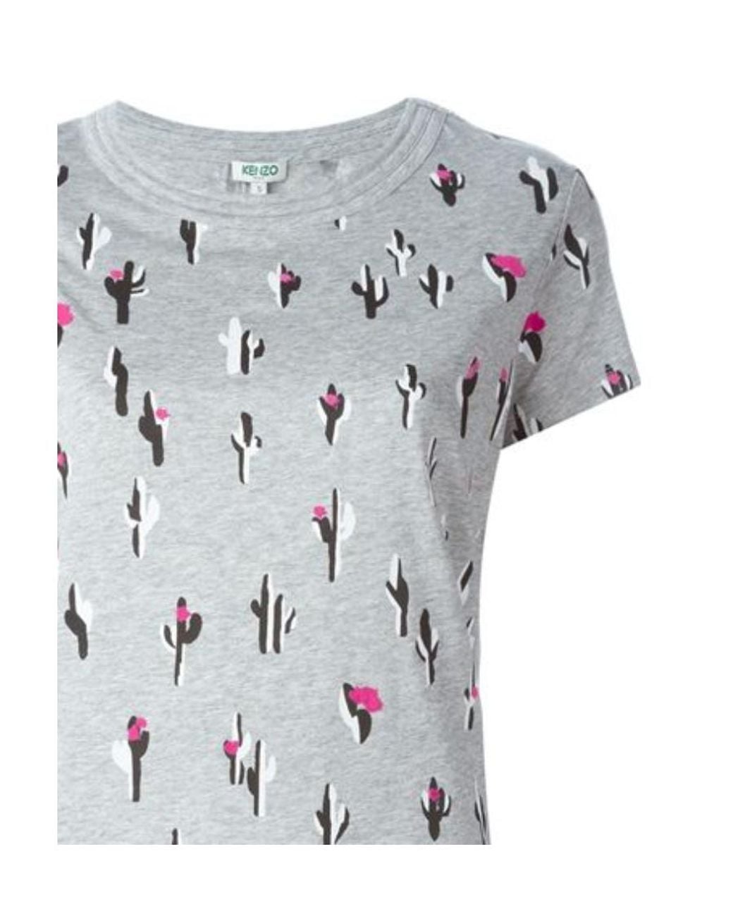 KENZO Gray Cactus Printed Plain Knitted T-Shirt