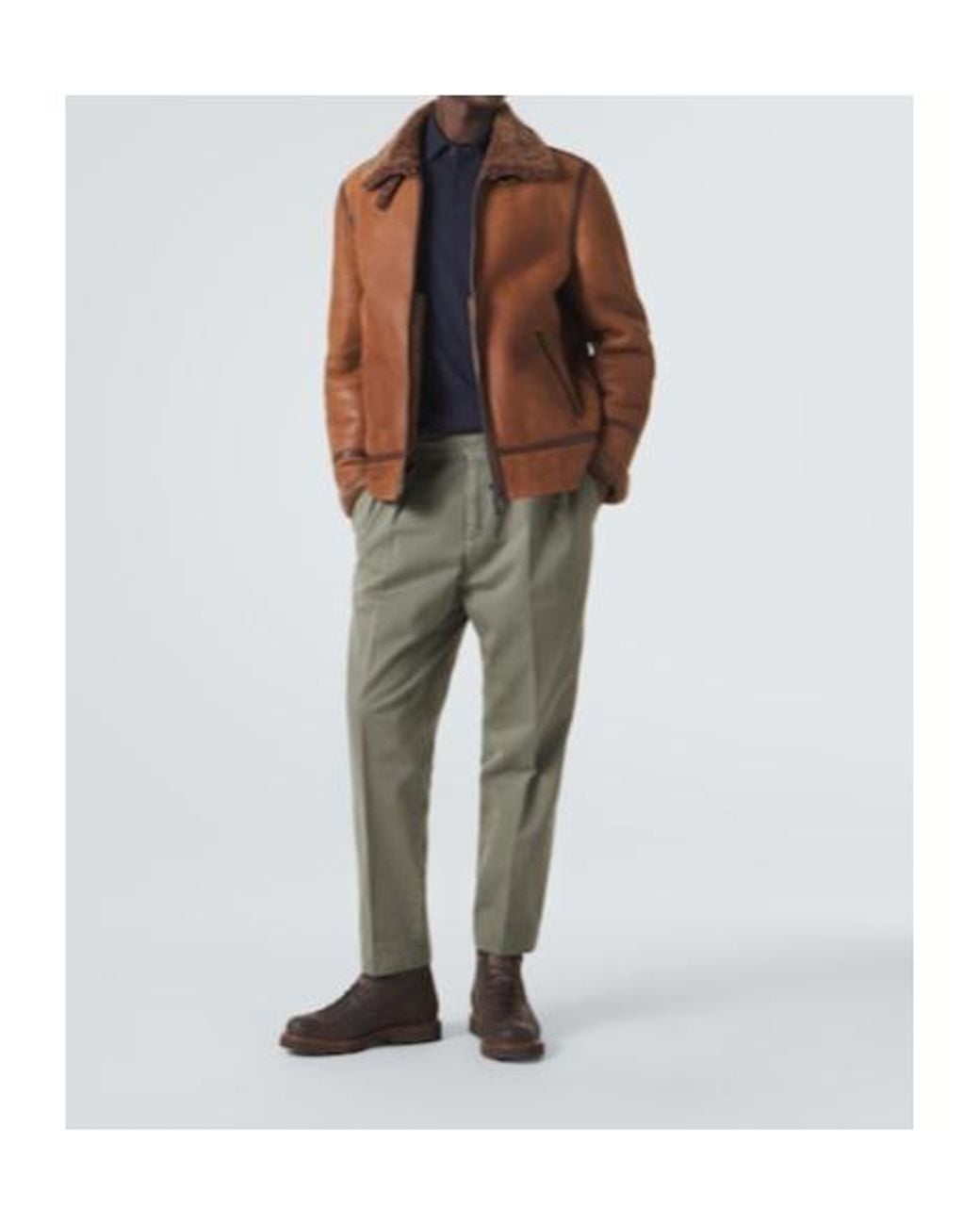 Brunello Cucinelli Brown Shearling-Lined Leather Jacket for men