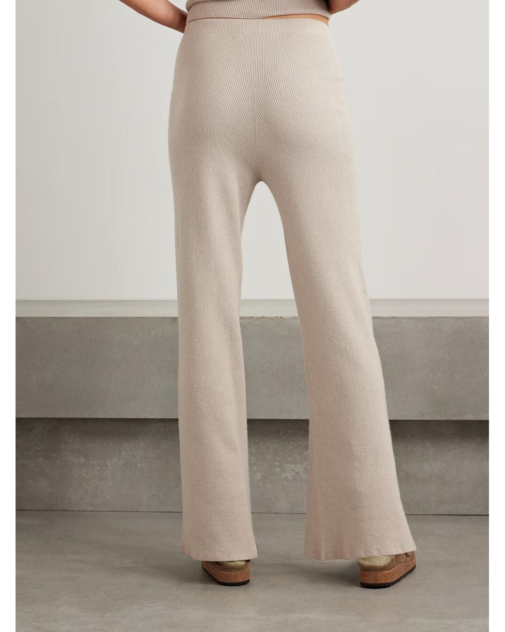 The Elder Statesman Natural Delicash Ribbed Blend Wide-Leg Casual Pants