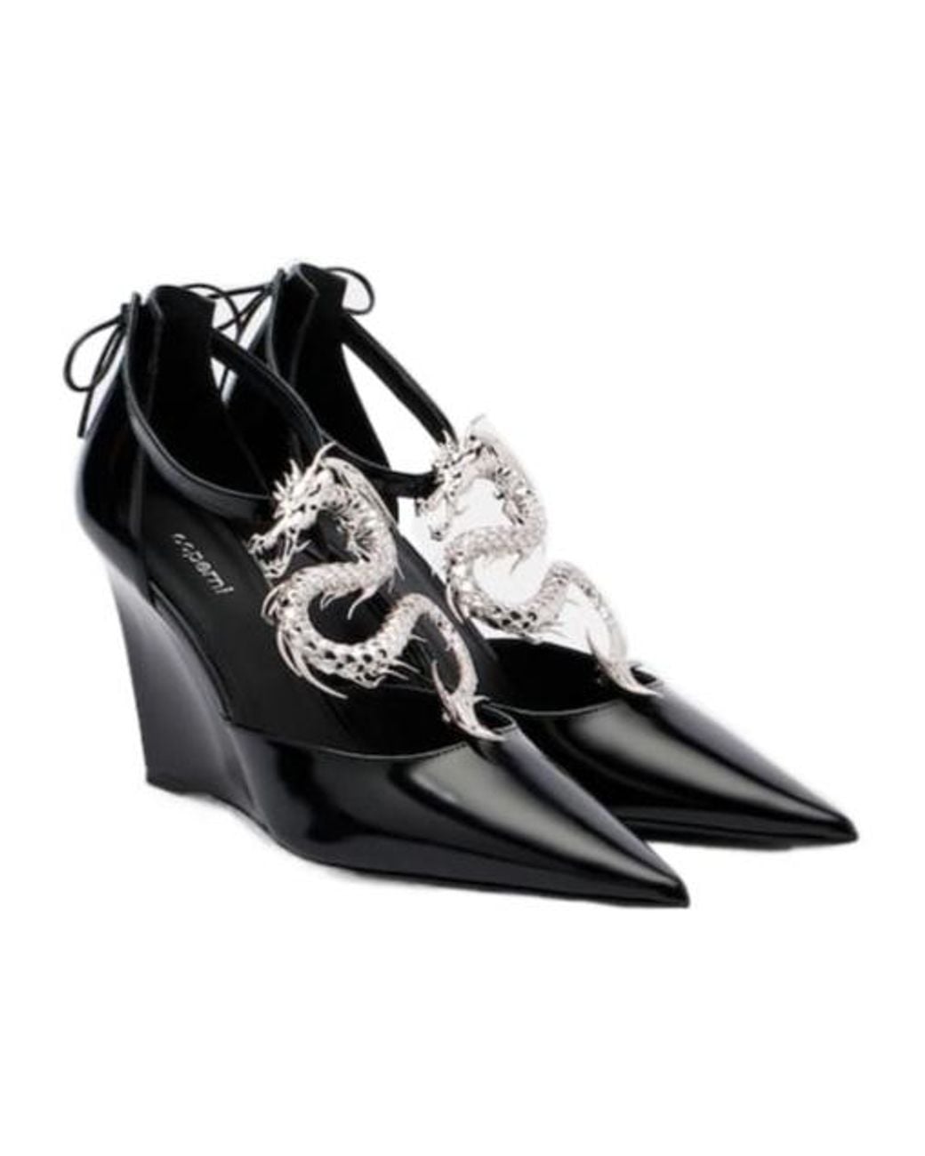 Coperni Black Dragon Embellished Leather Wedge Pumps